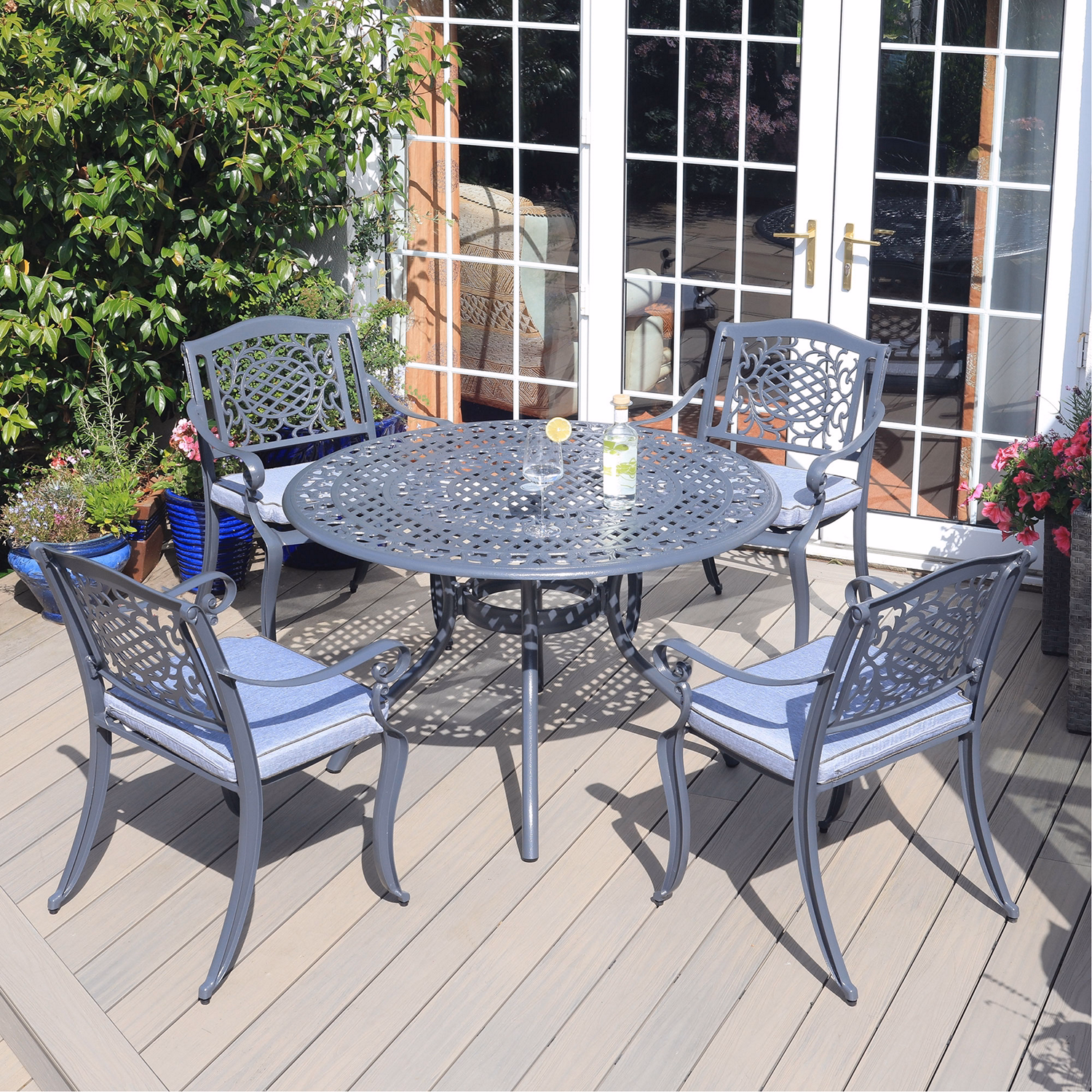 Lyon 4 Seat Set with Round Table & Lazy Susan Grey