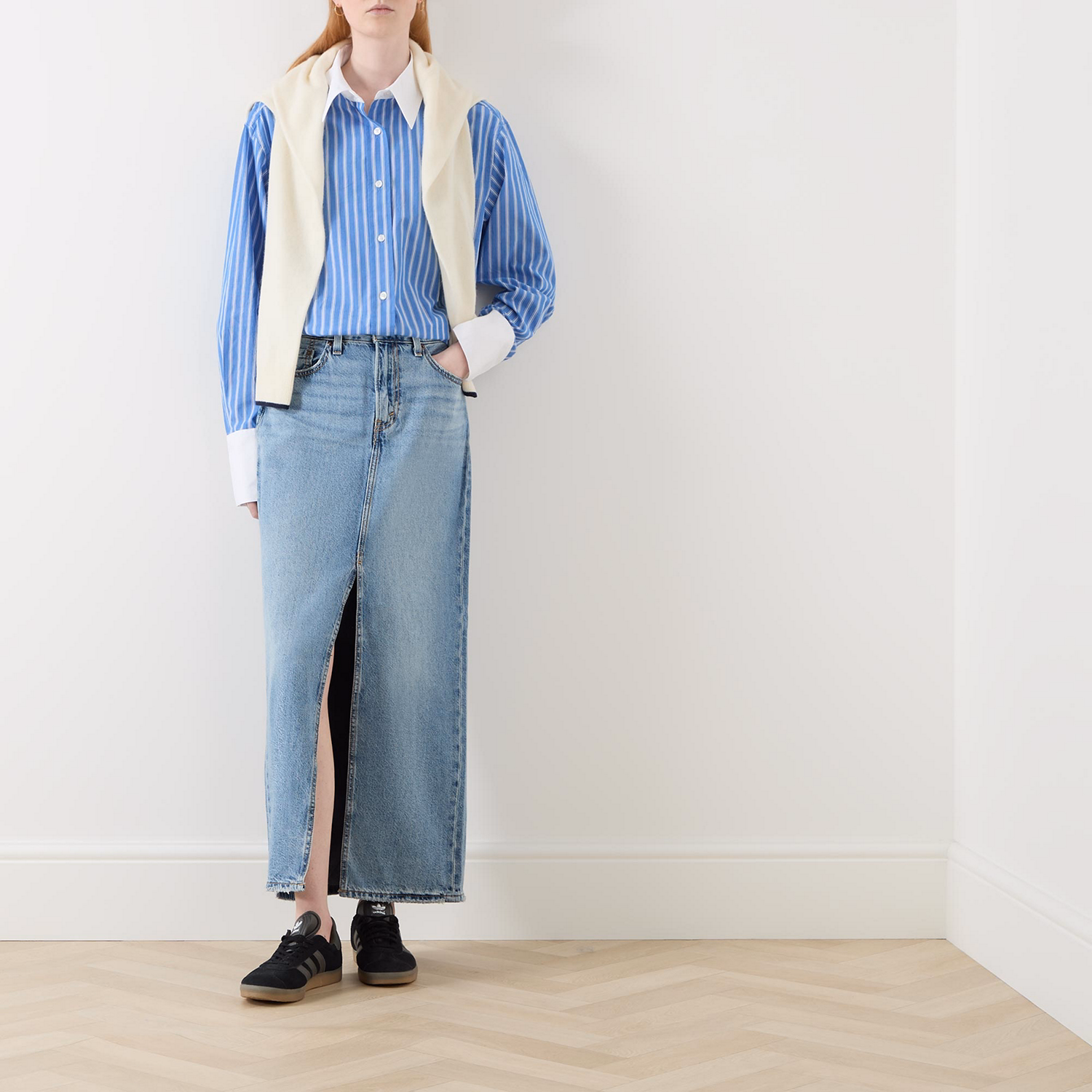 Ankle Column Denim Skirt