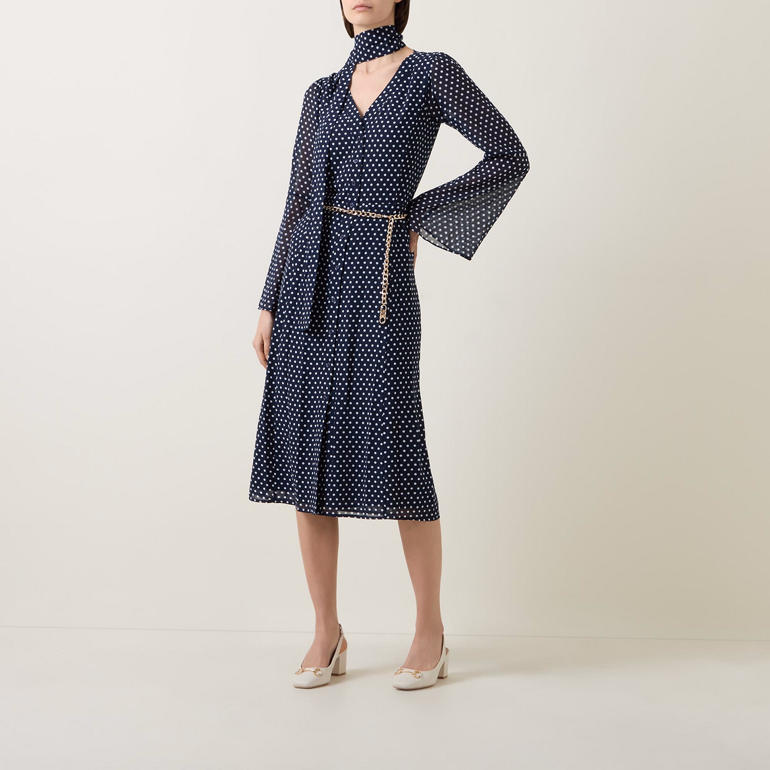 Polkadot Scarf-Neck Dress