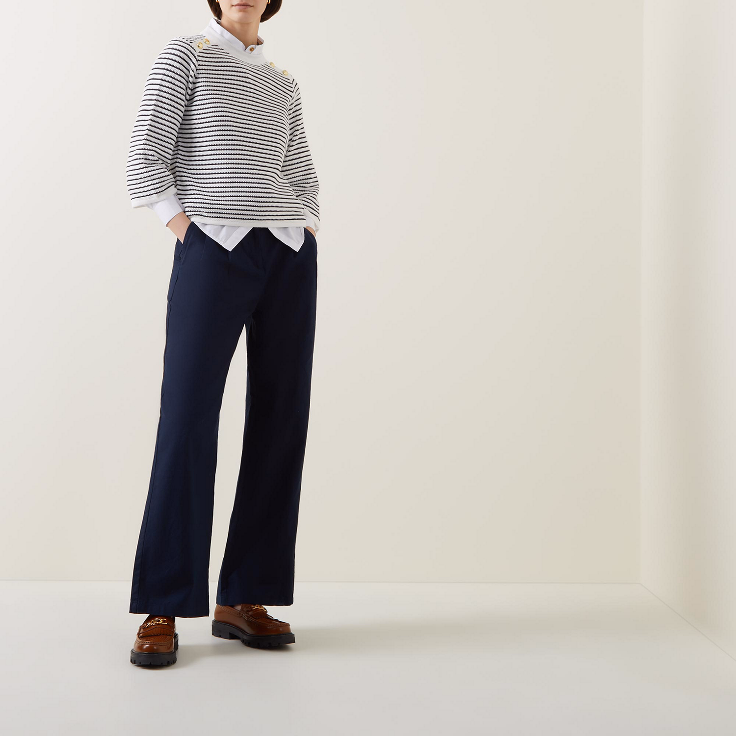 Macy Button-Detail Striped Sweater