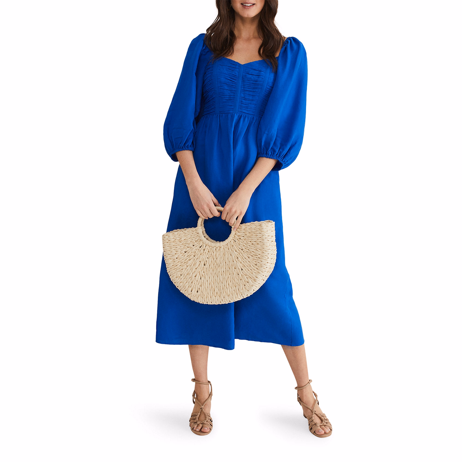 Celila Gathered Linen Midi Dress