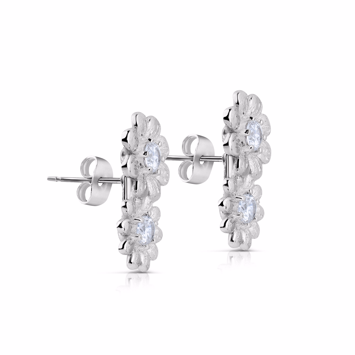 Double Floral Earrings with Clear Stones
