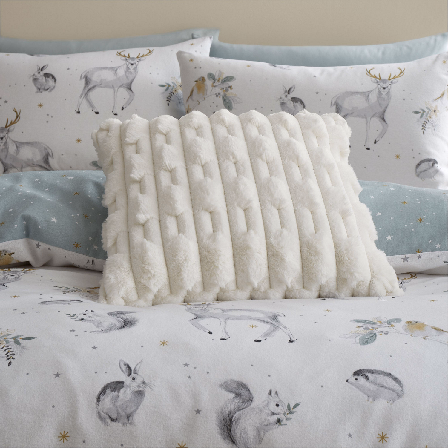 Carved Faux Fur Cushion Cream