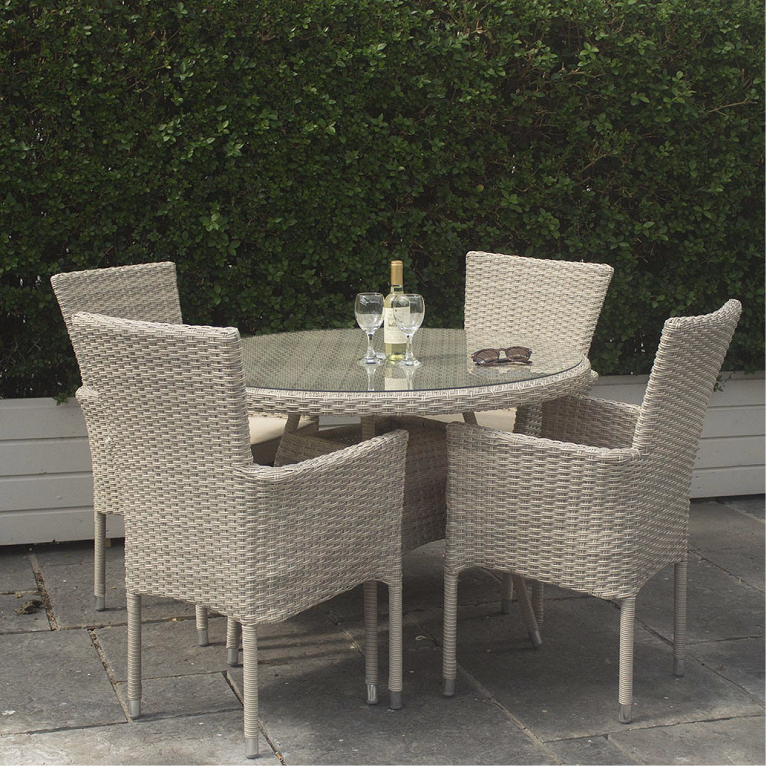 Miami 4 Seater Round Stacking Dining Set Cream