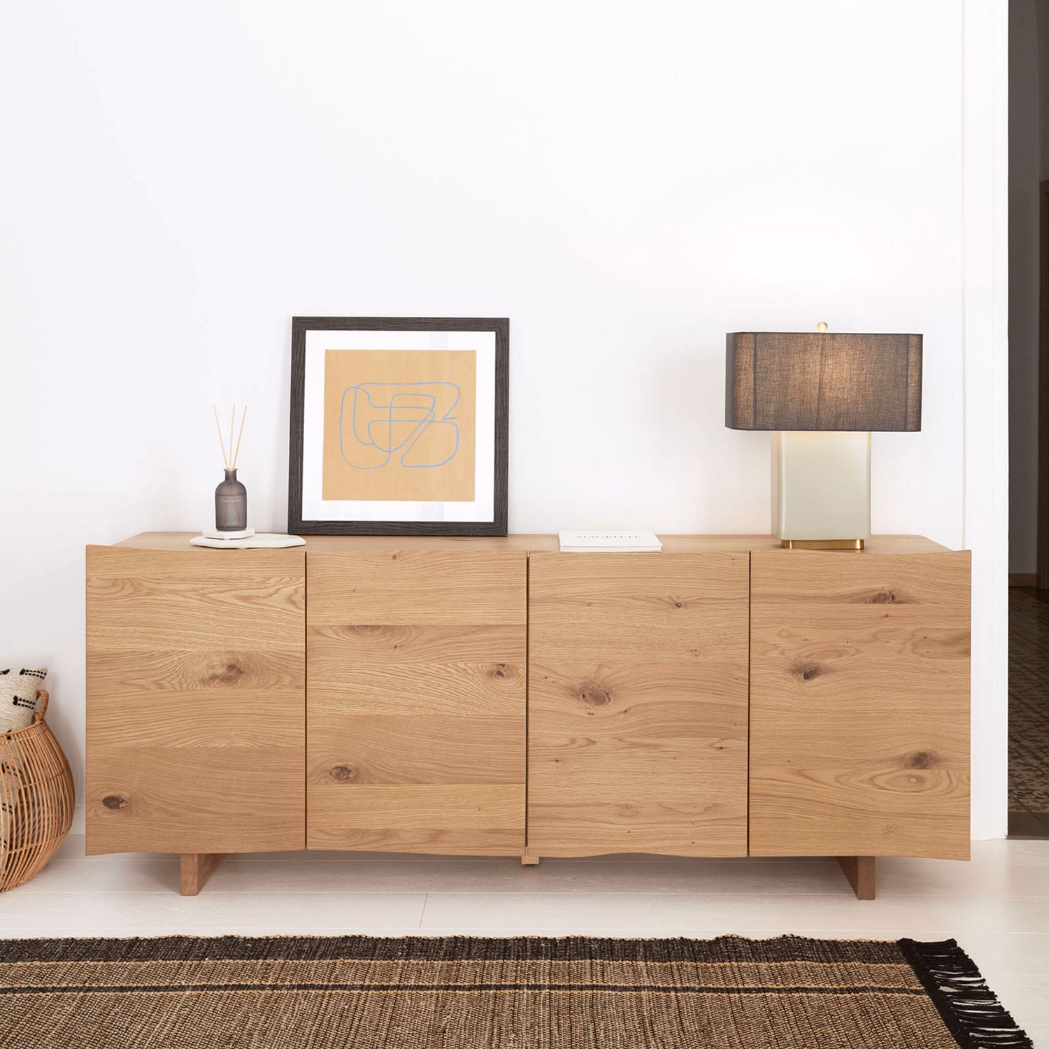 Rasha 4 Door Sideboard 180 x 71cm Oak Veneer with Natural Finish