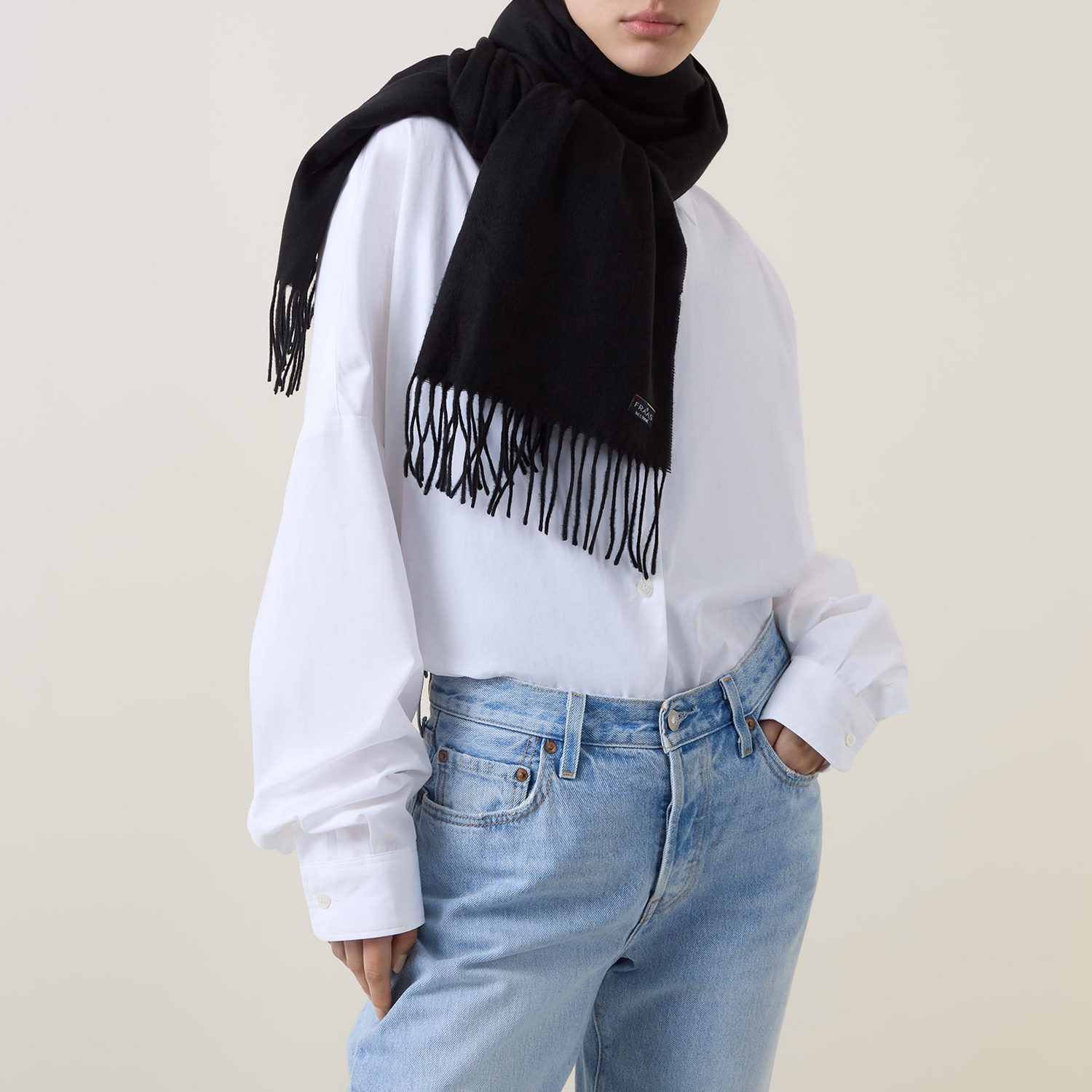 Solid Logo Tag Fringe Scarf