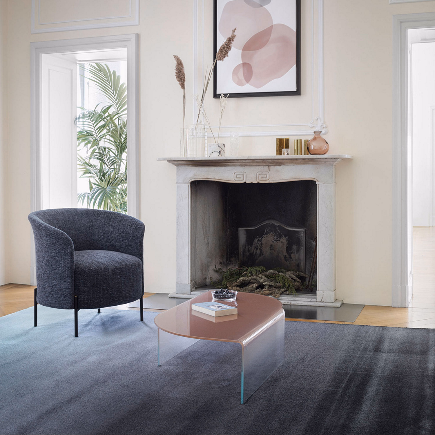 Merian Coffee Table Frosted Pale Pink Glass