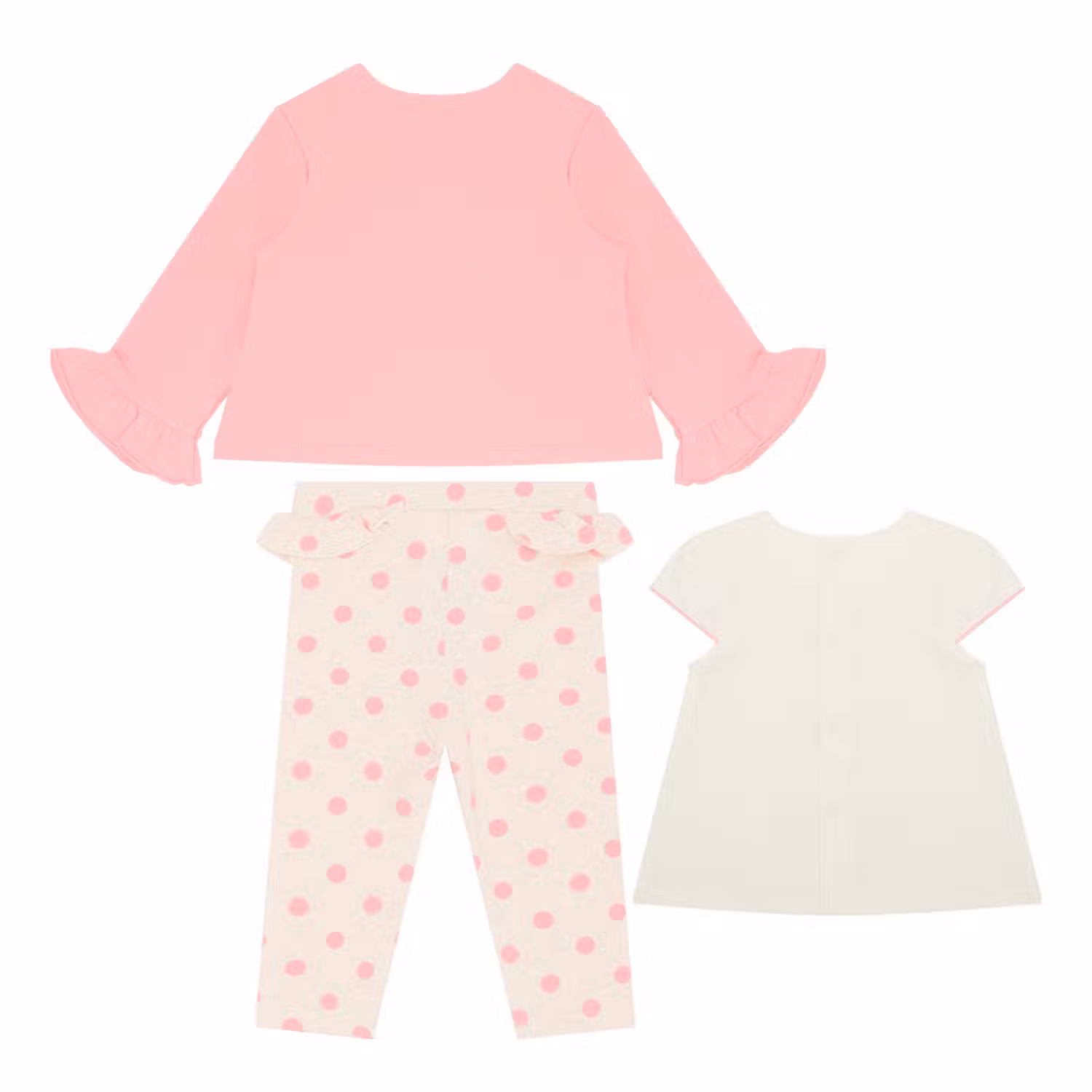 Three-Piece Cardigan, T-Shirt & Polka-Dot Leggings Set