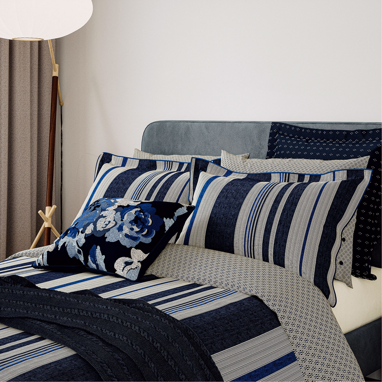 Imara Square Pillowcase Pair Navy