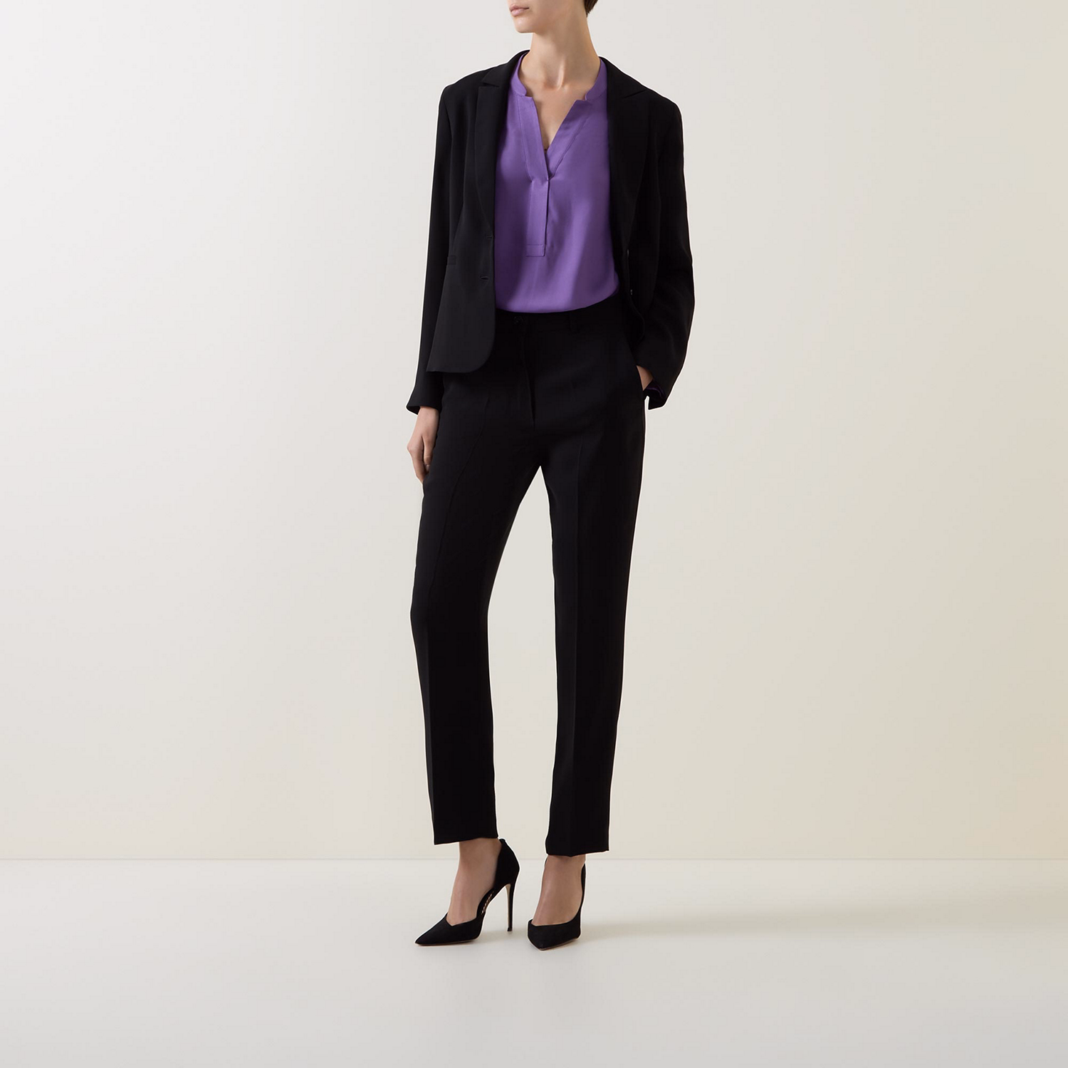 High-Rise Slim Fit Pleated Trousers