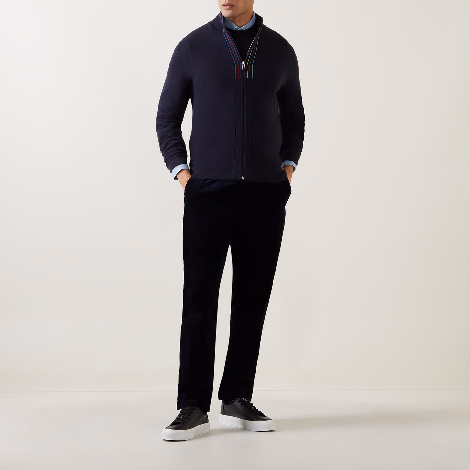 Stripe-Detail Zip-Through Cardigan