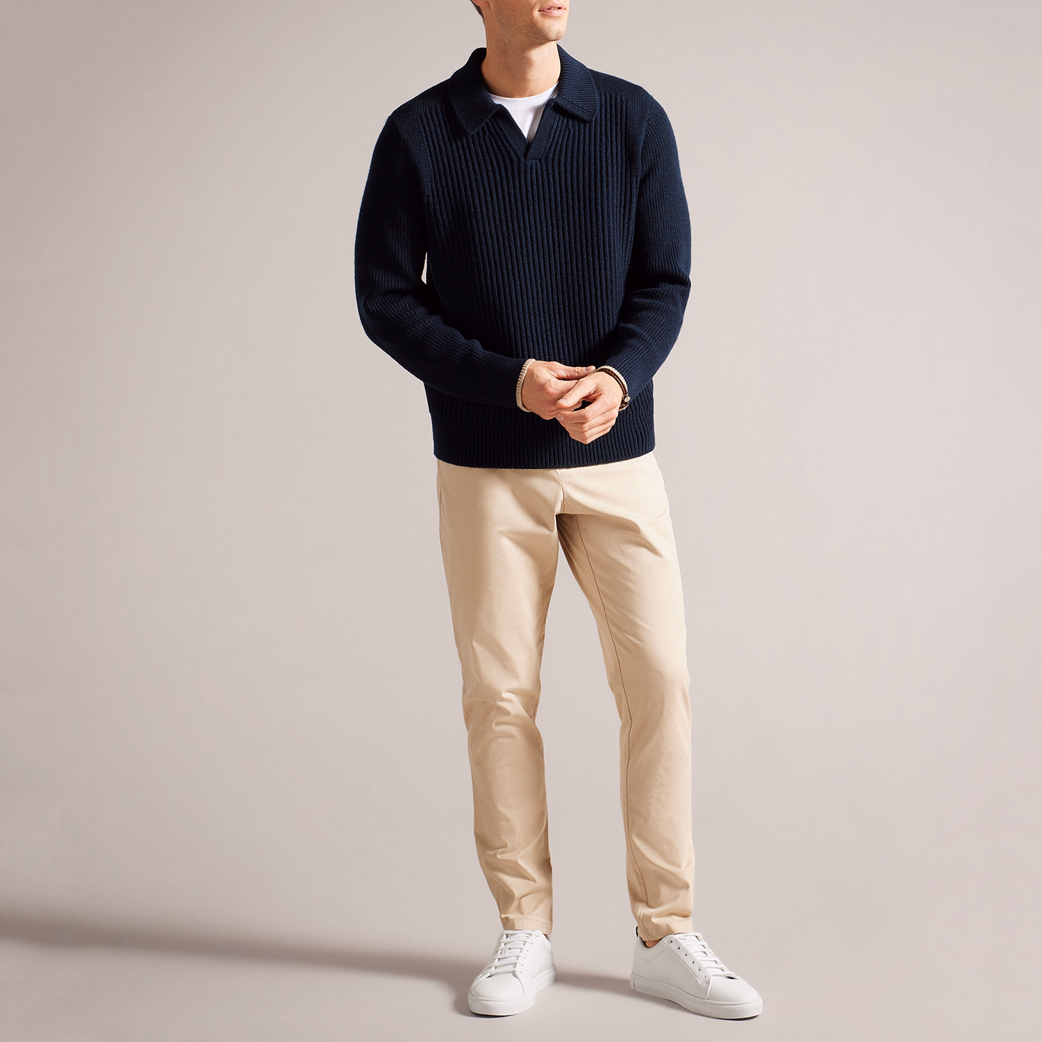 Rib Knit Polo Sweater