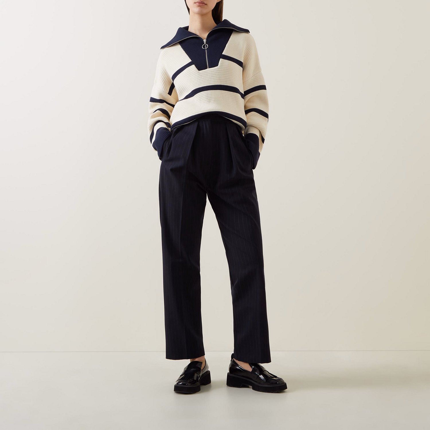 Breton Striped Half-Zip Sweater