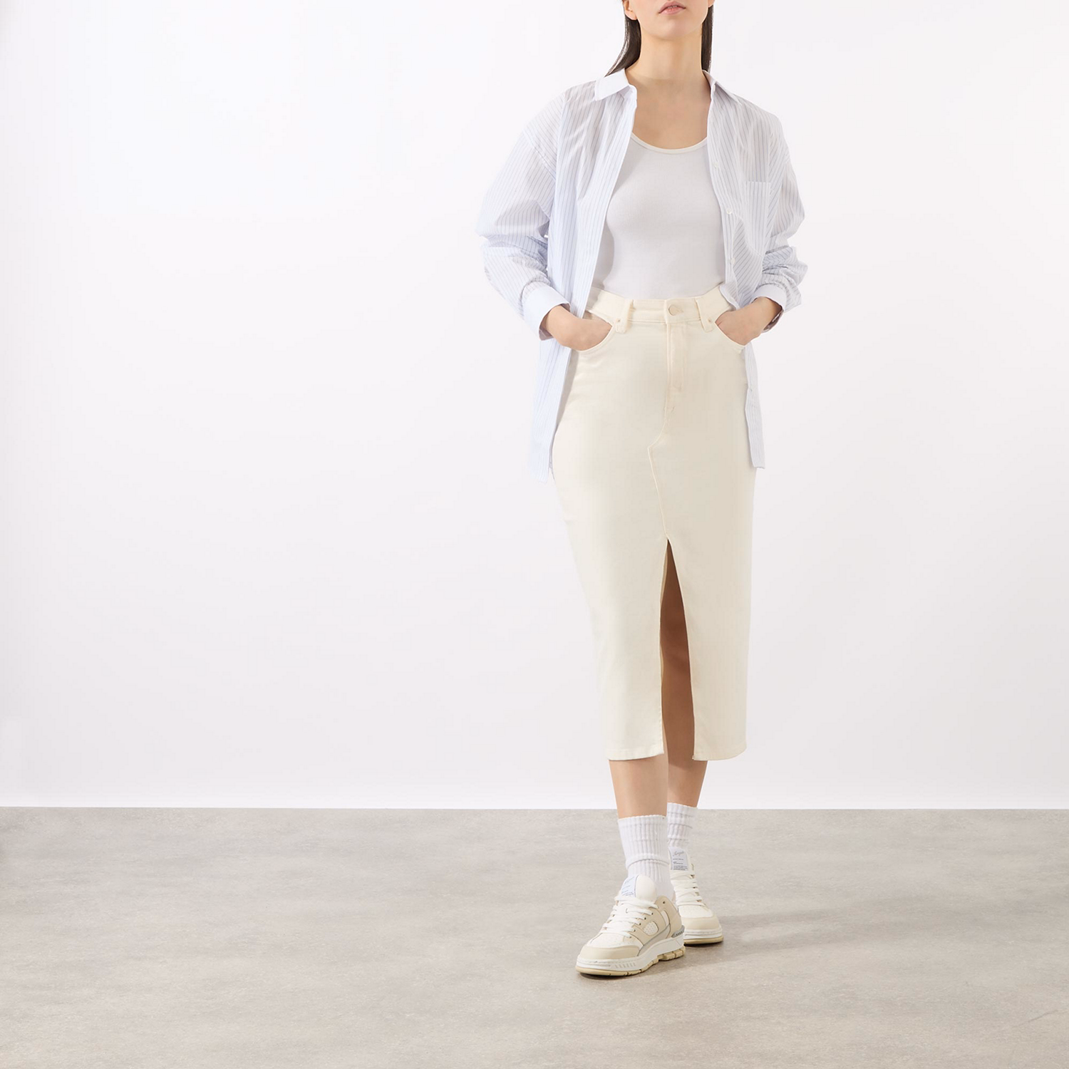 Front Slit Denim Skirt