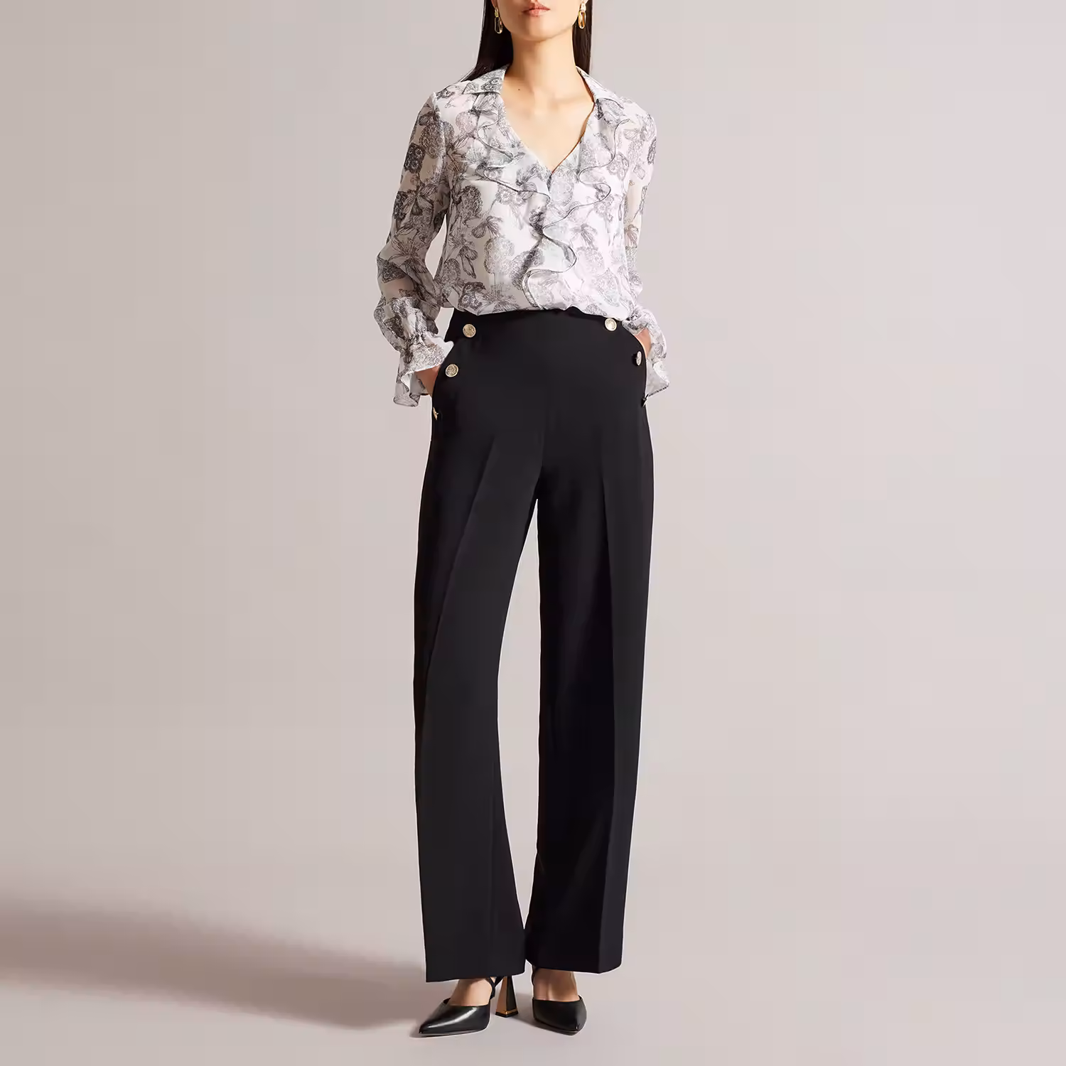 Llayat High-Waist Twill Trousers