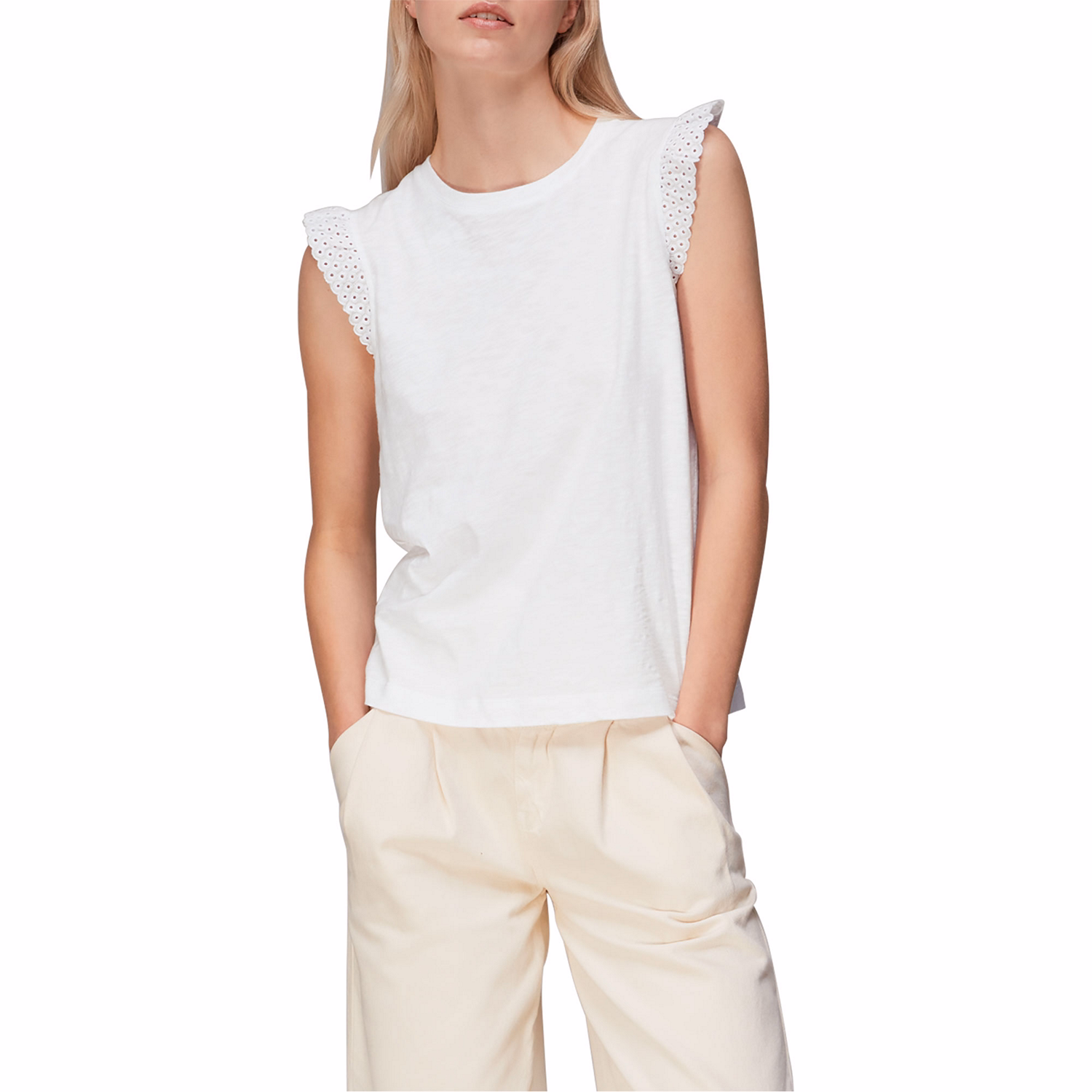 Broderie Frill Sleeve T-Shirt