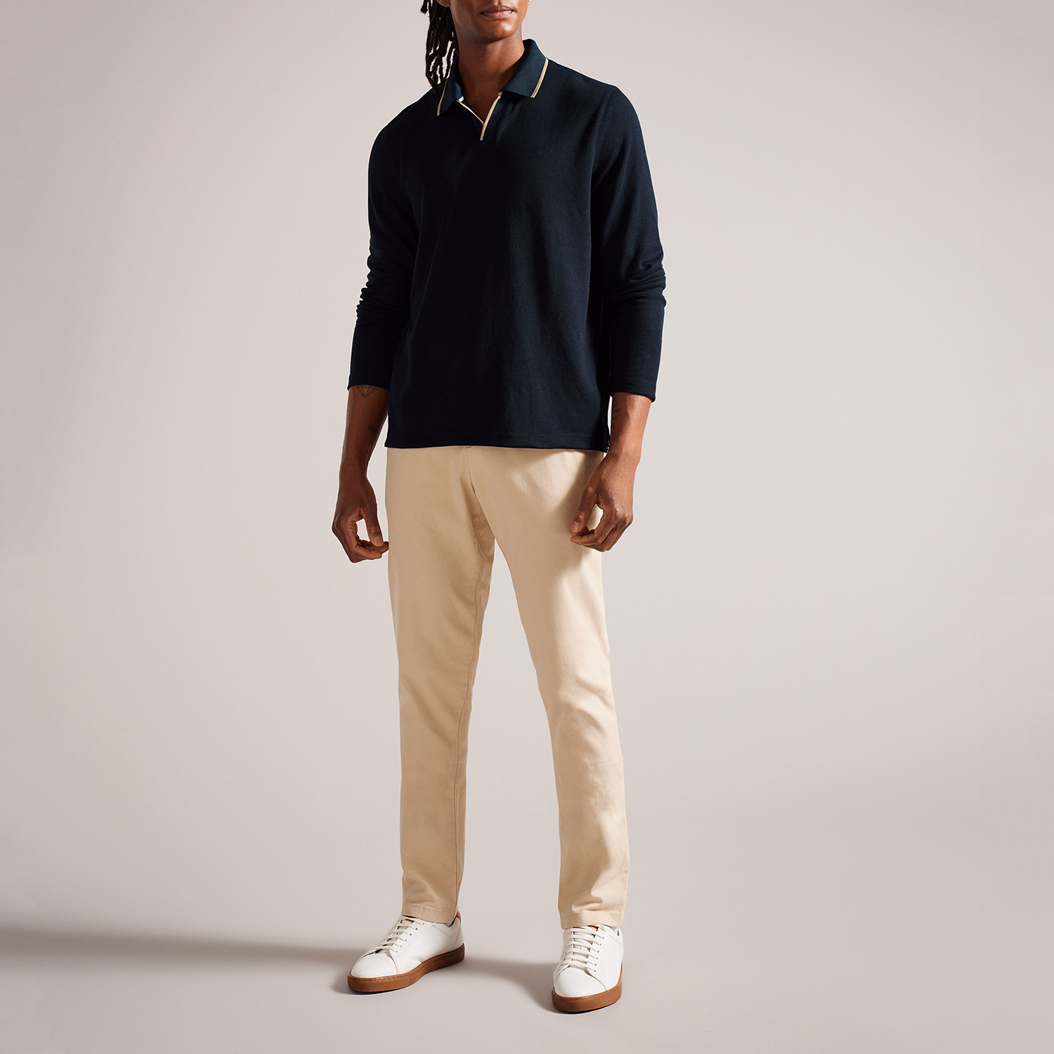 Open Collar Knit Polo Shirt