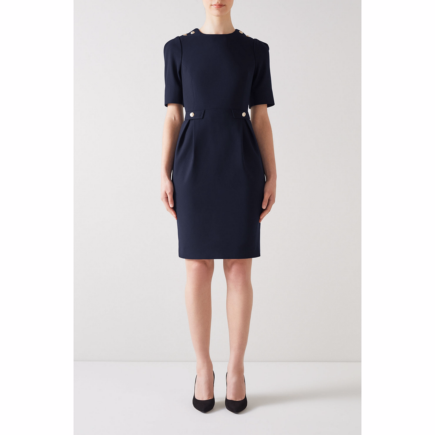 Marjorie Crepe Buttoned Pencil Dress