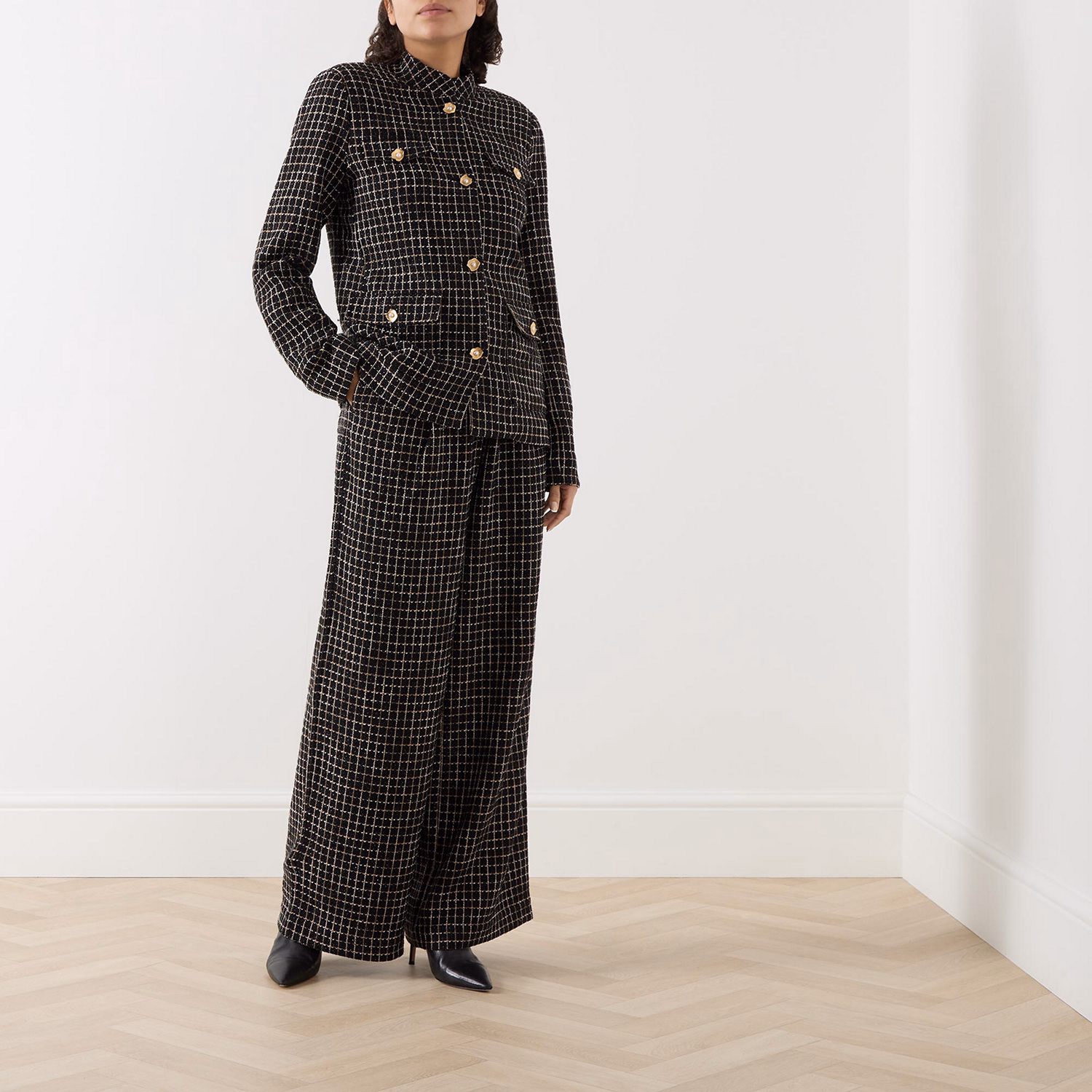 Angela Check Bouclé Wide-Leg Trousers