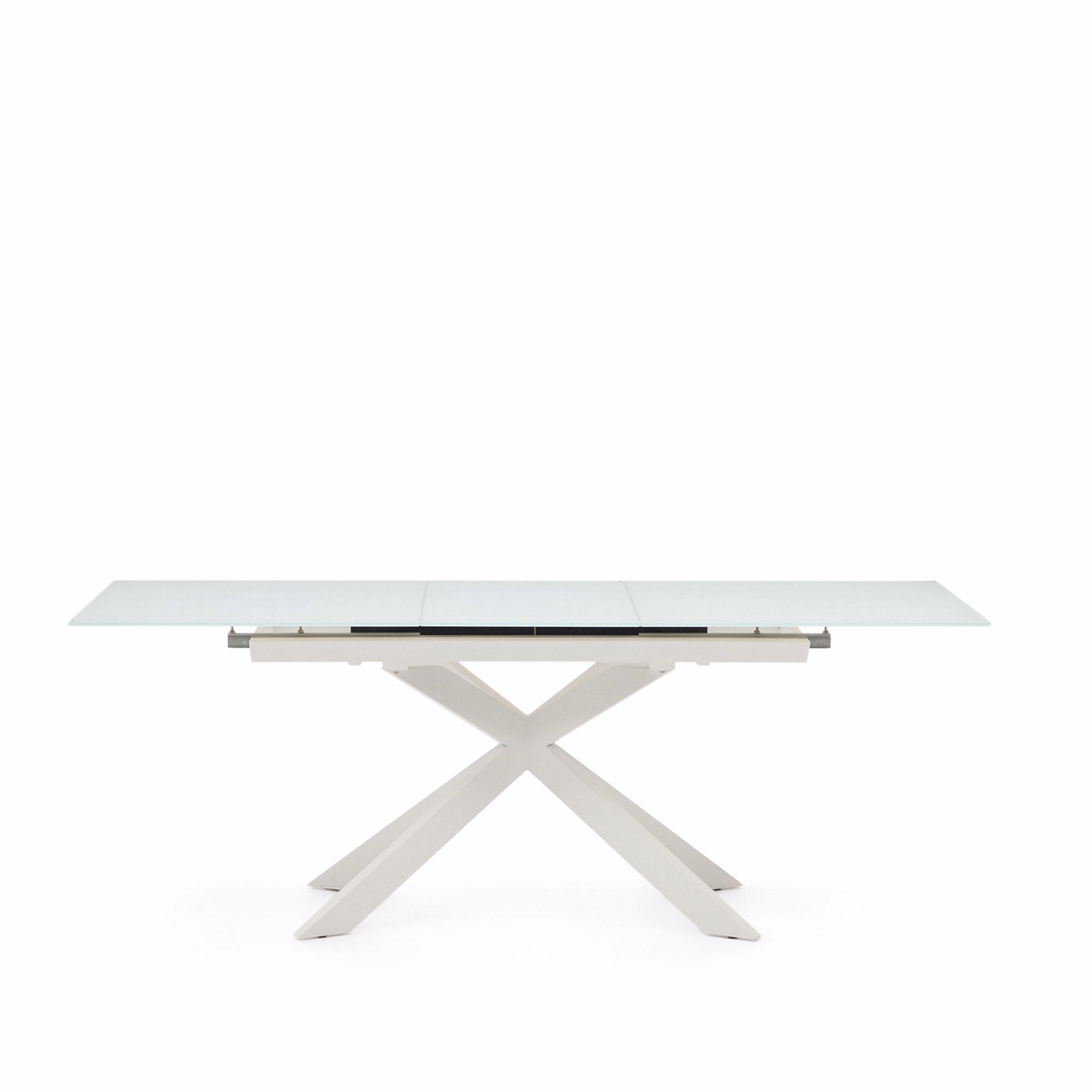 Vashti Extendable Round Table 160-210 x 90cm Glass and MDF with White Steel Legs