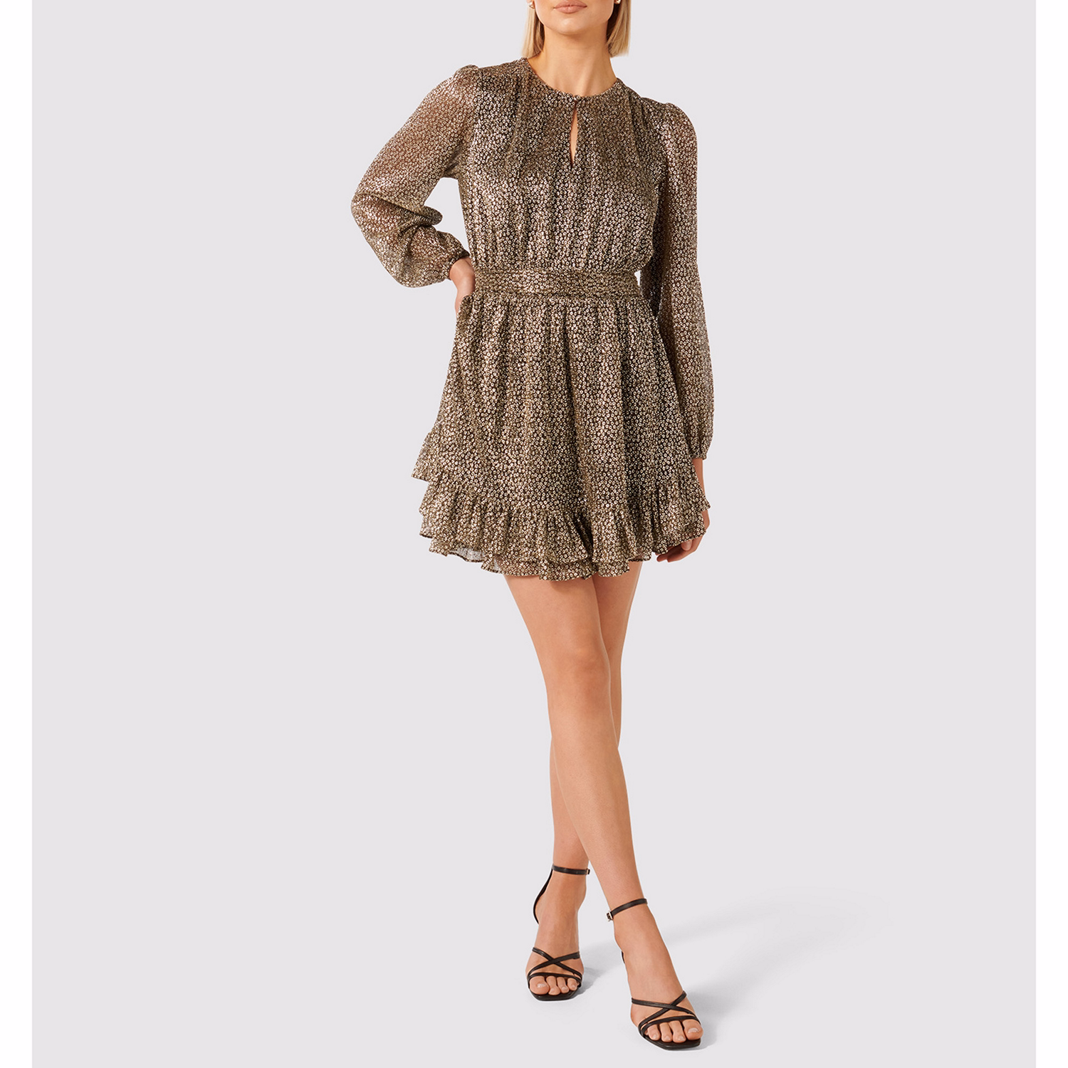 Goldie Long Sleeve Plissé Mini Dress