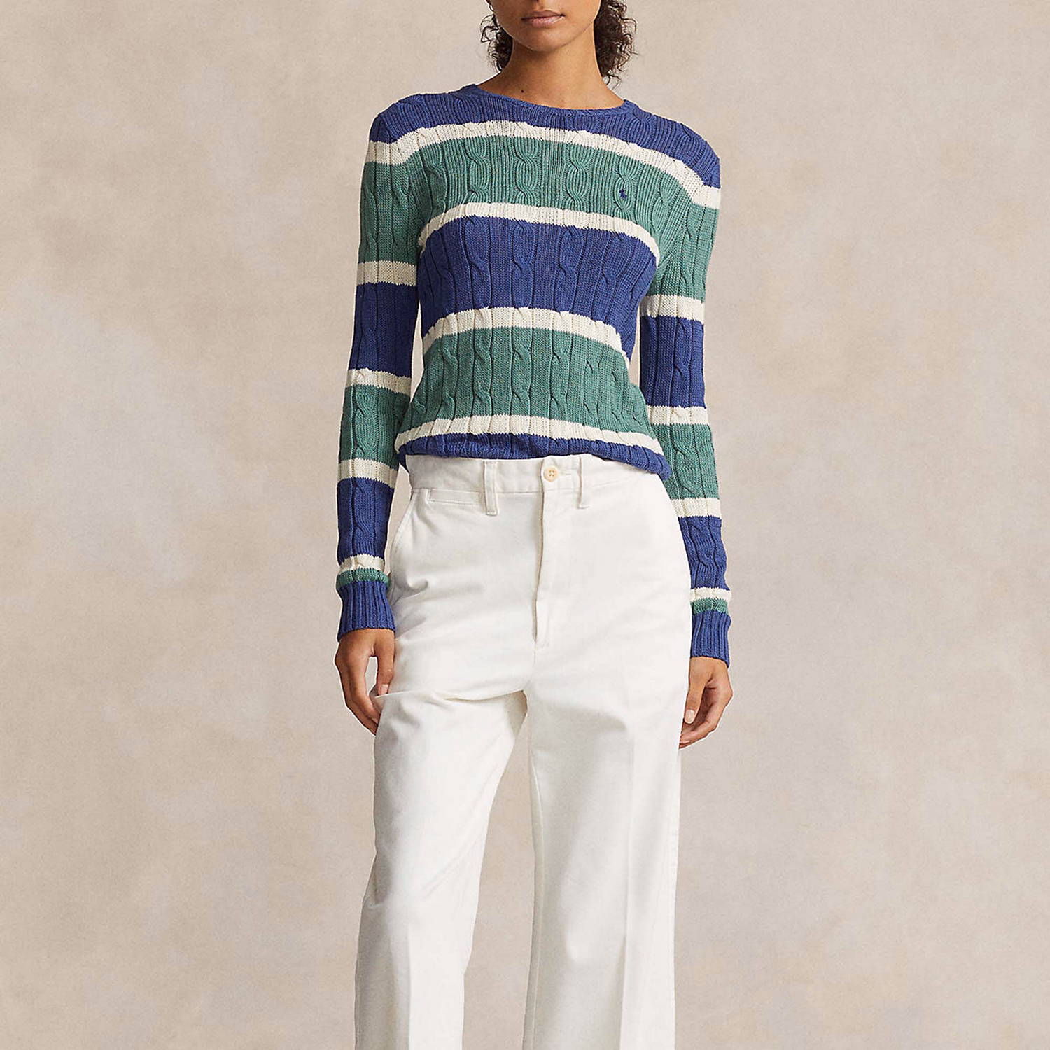 Striped Cable-Knit Sweater