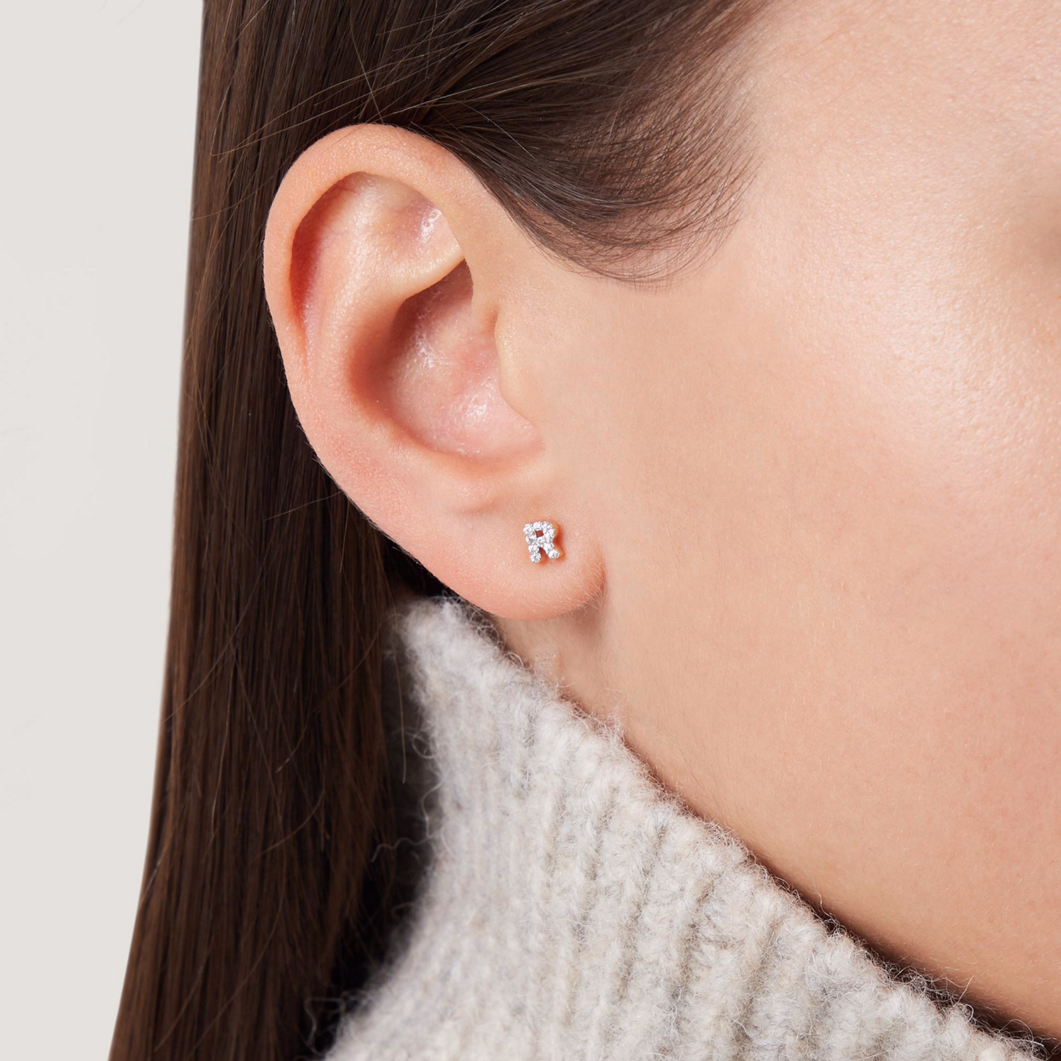 Pavé Gold Plated Initial Stud Earring R