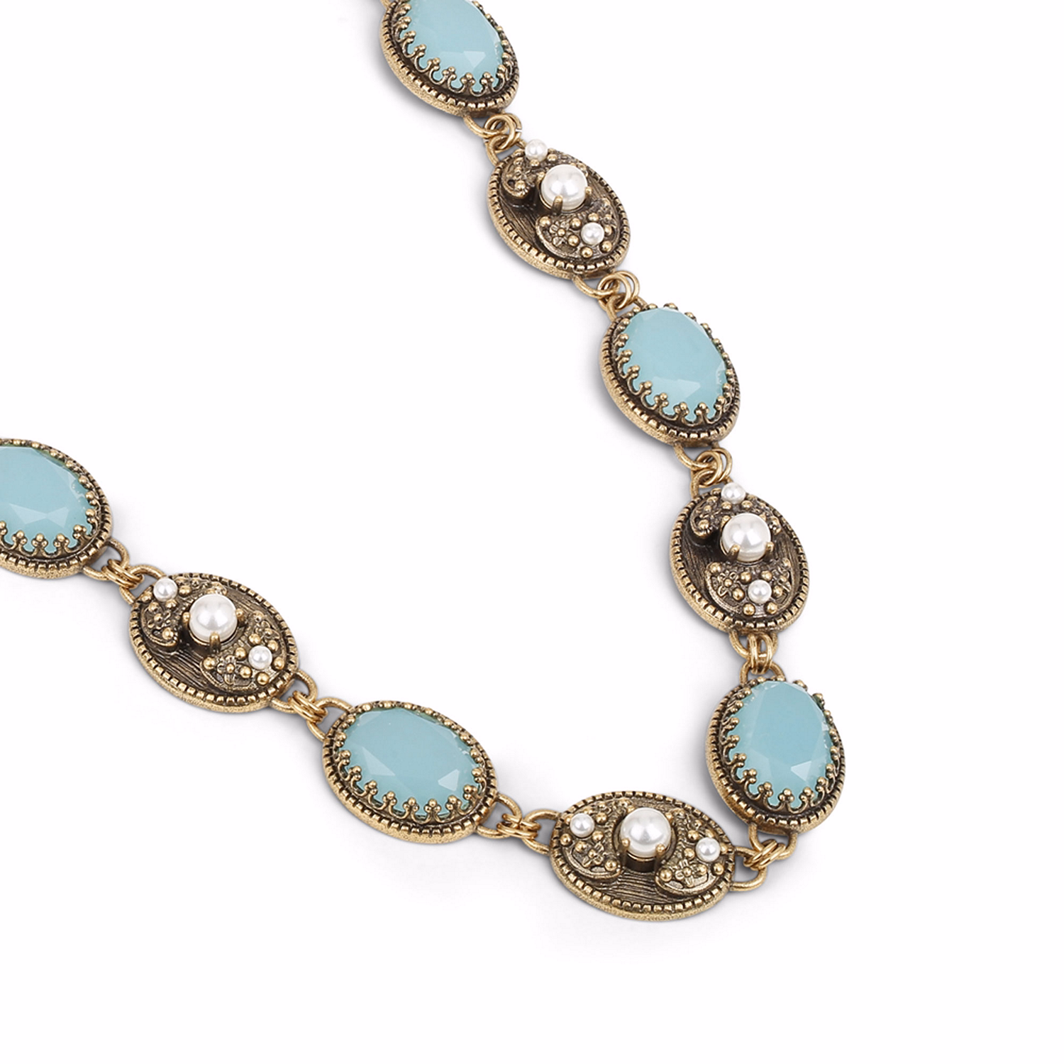 Aqua Pearl Stone Setting Necklace