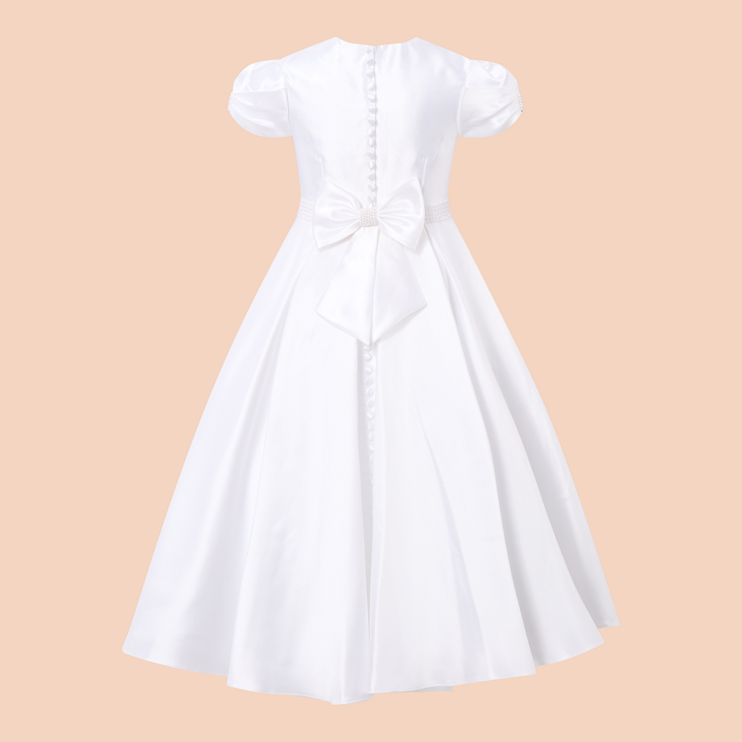 Faux-Pearl Embellished Bow-Tie Communion Dress