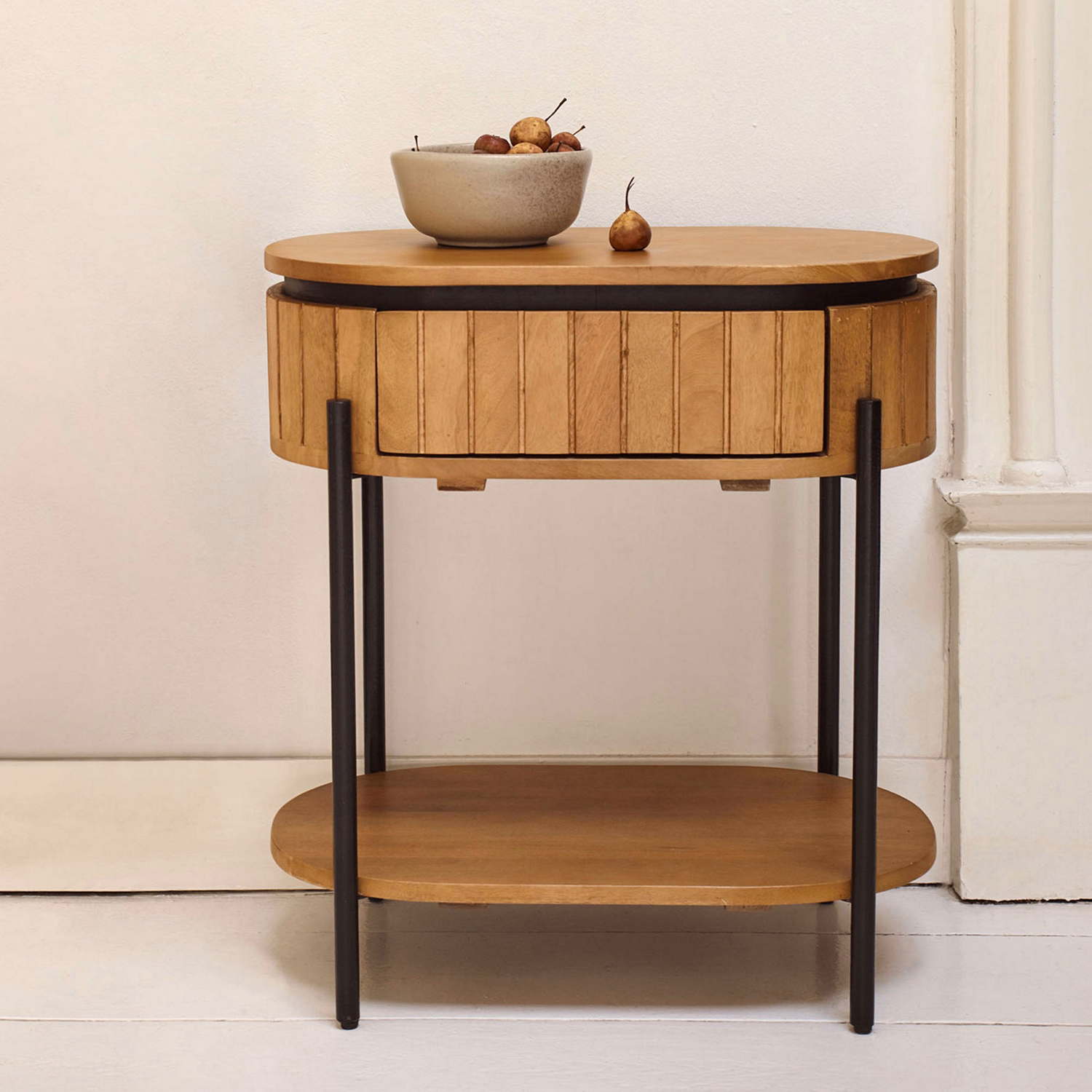 Licia Bedside Table 55 x 56cm Natural Finish Mango Wood and Metal