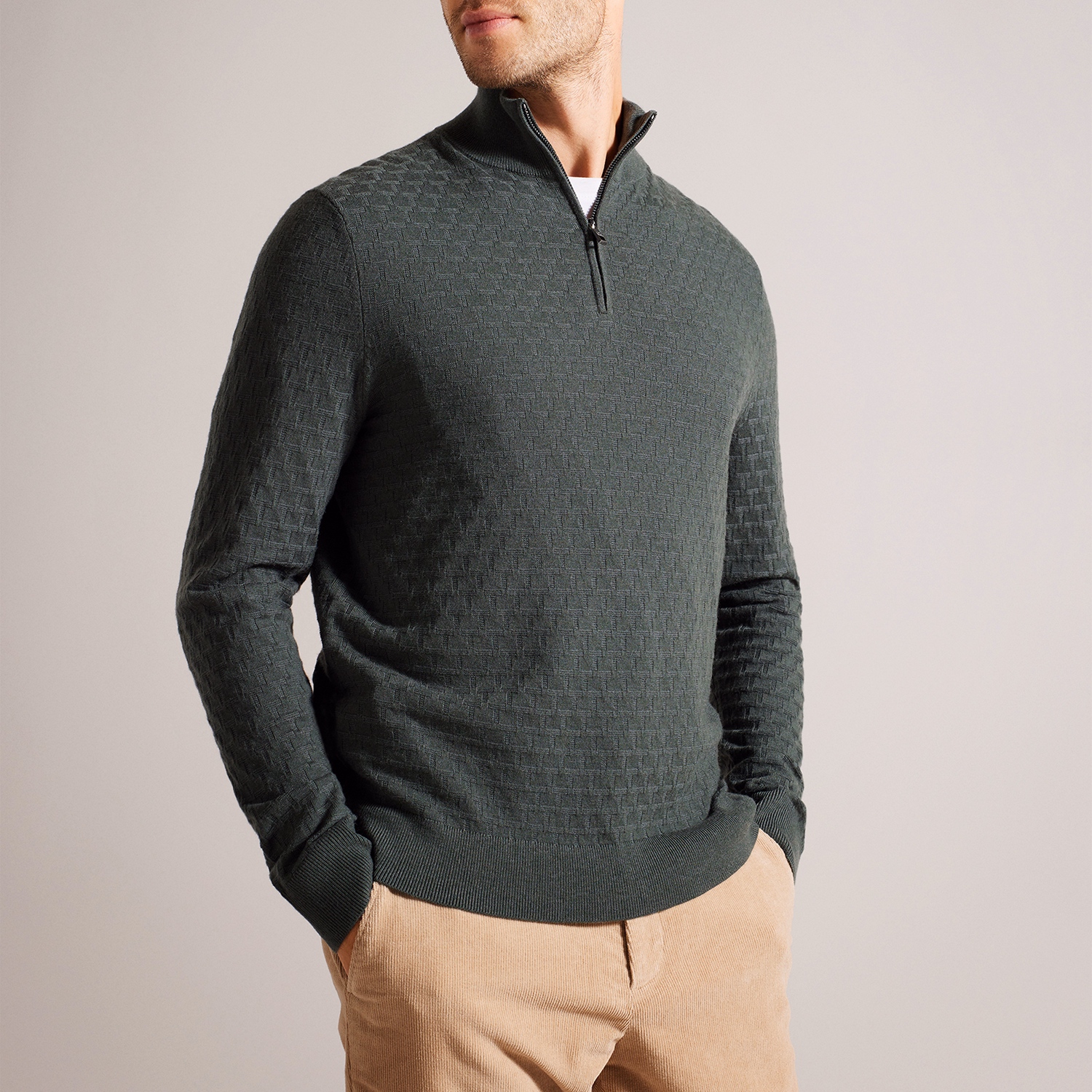 Kurnle Stitch Half Zip Sweater