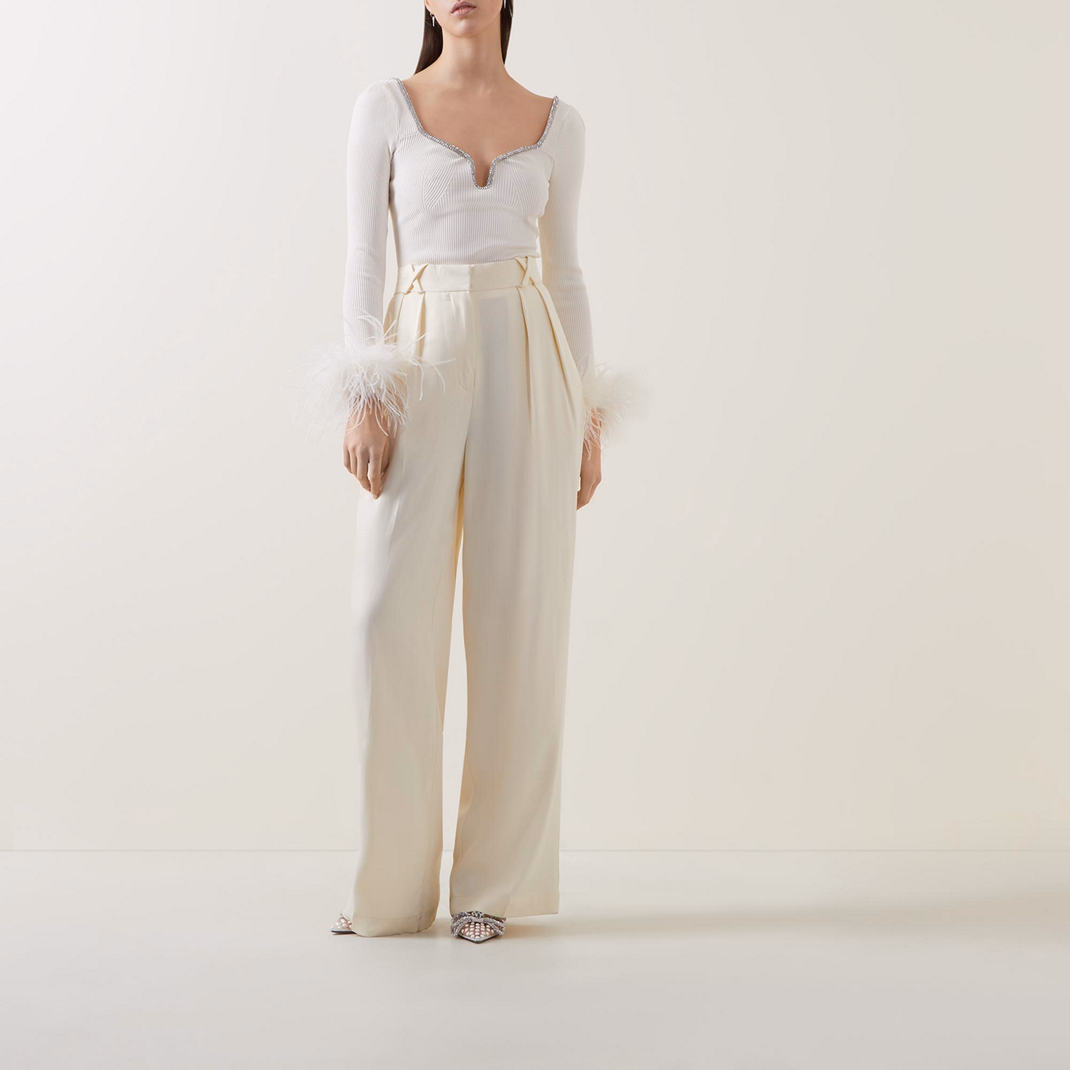 Knitted Feather-Trim Top