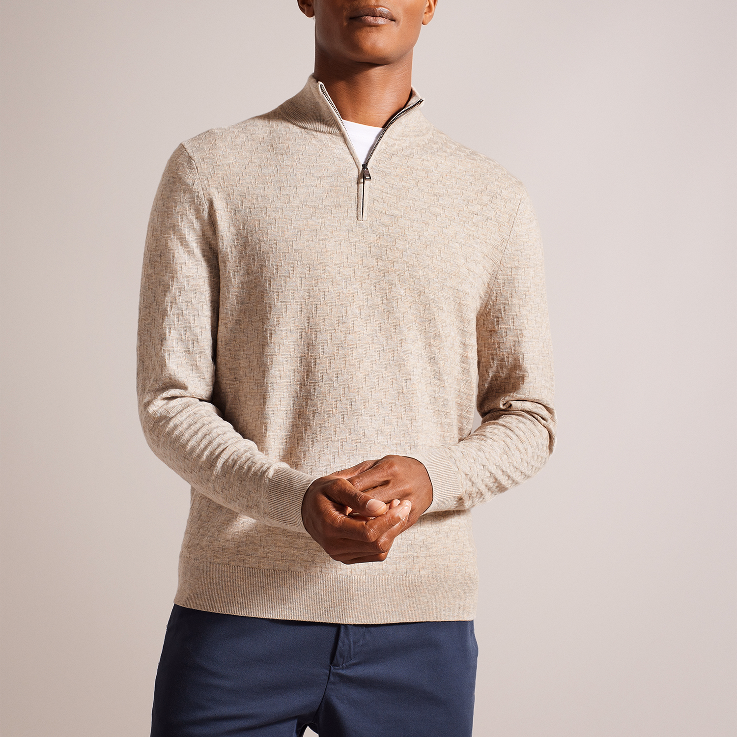 Kurnle Textured Knit Half Zip Sweater