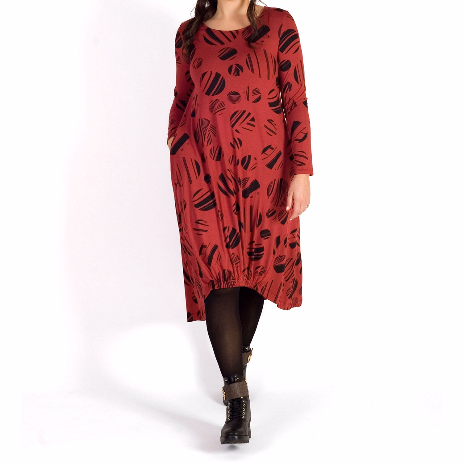 Geometric Circle Print Ruched Jersey Dress