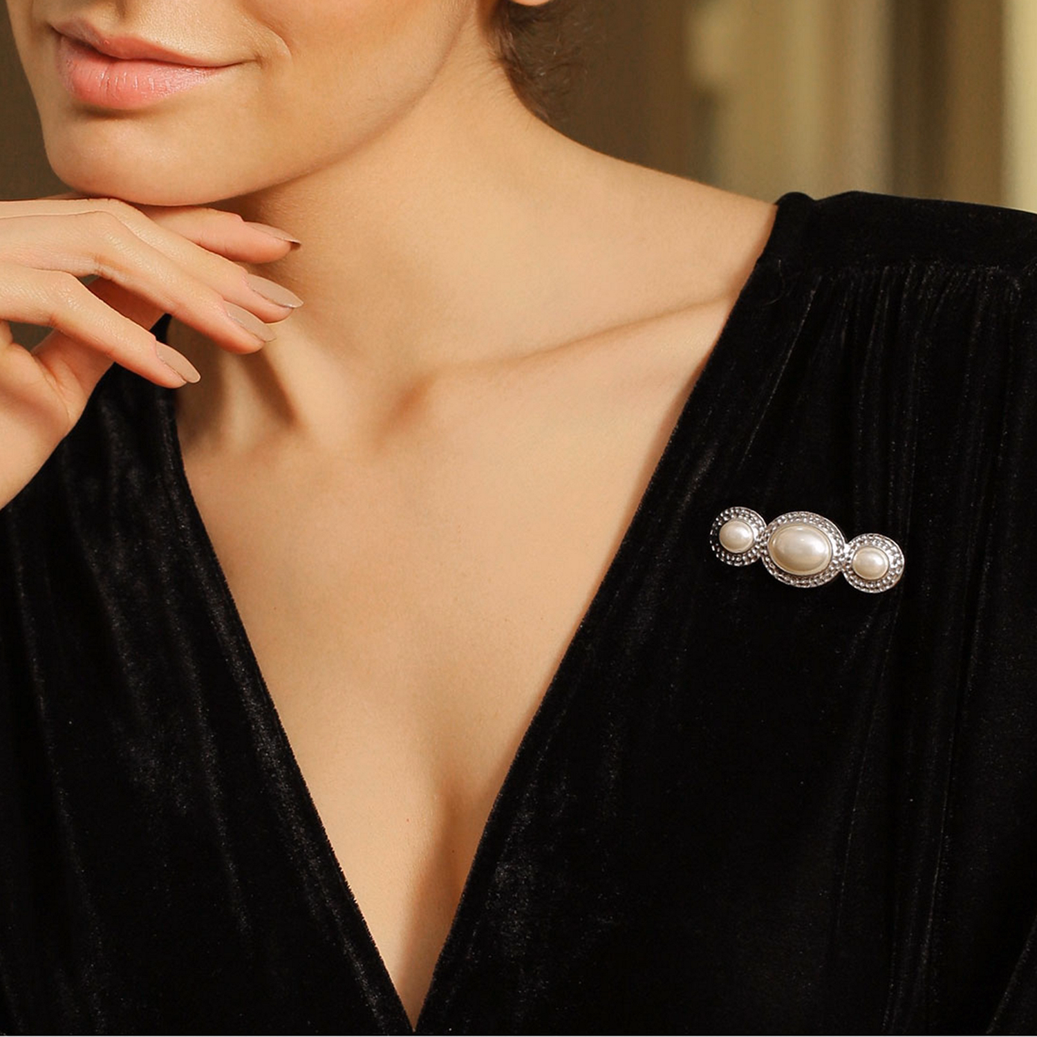 Triple Pearl Brooch