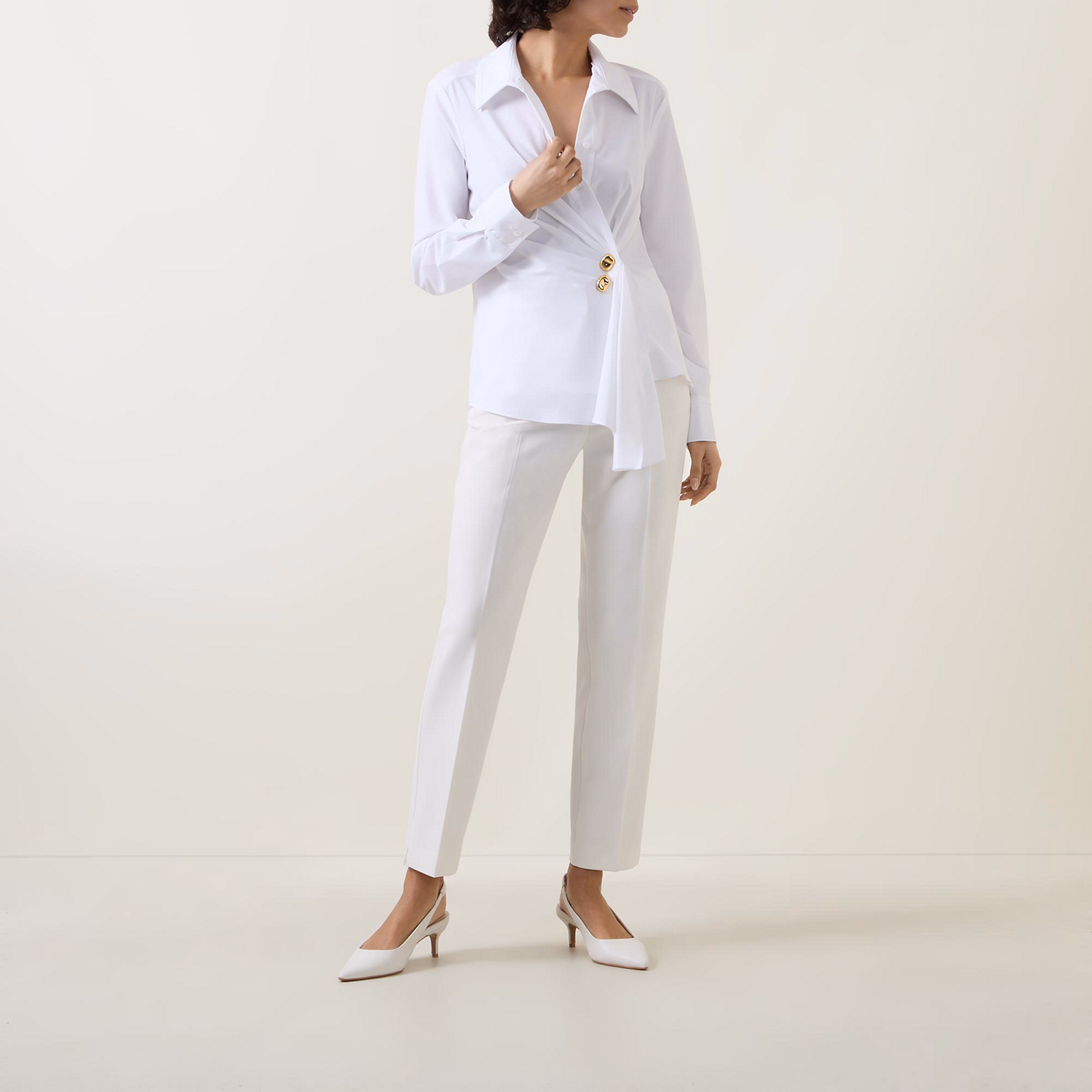 Gathered Button-Detail Shirt