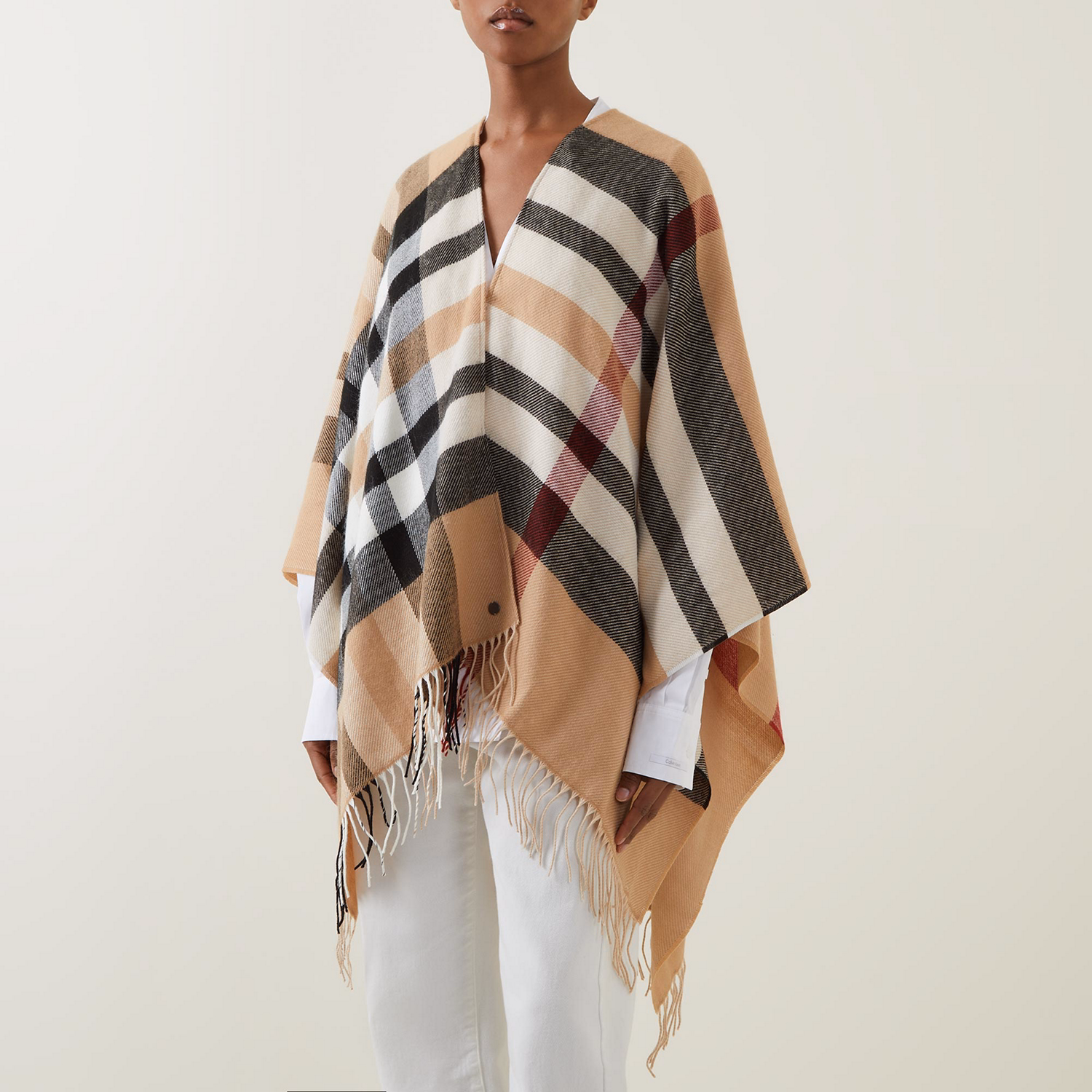 Plaid Fringed-Edge Poncho