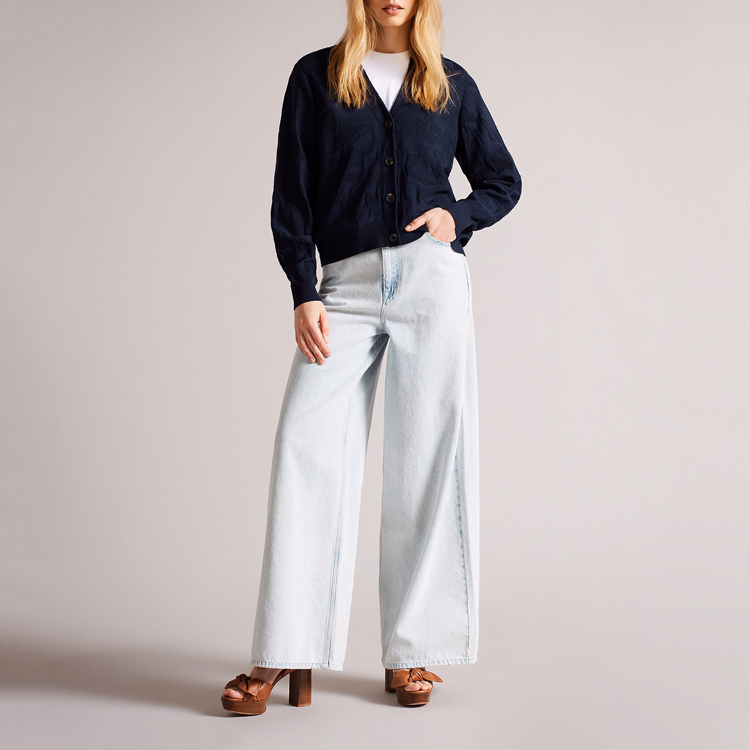 Aubreh Boxy Magnolia Jacquard Cardigan