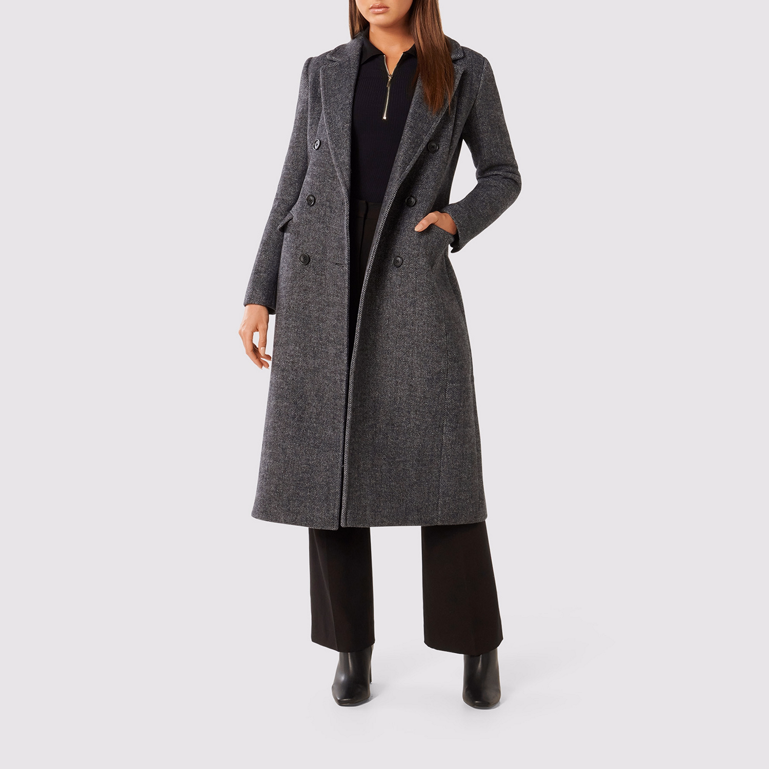 Sydney Herringbone Double-Breasted Coat