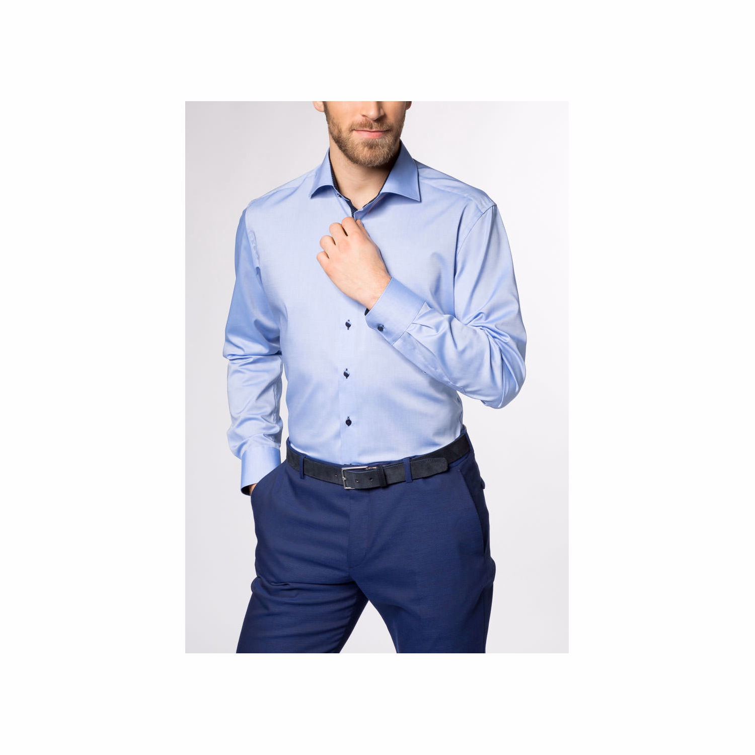 Contrast Trim Formal Shirt Blue