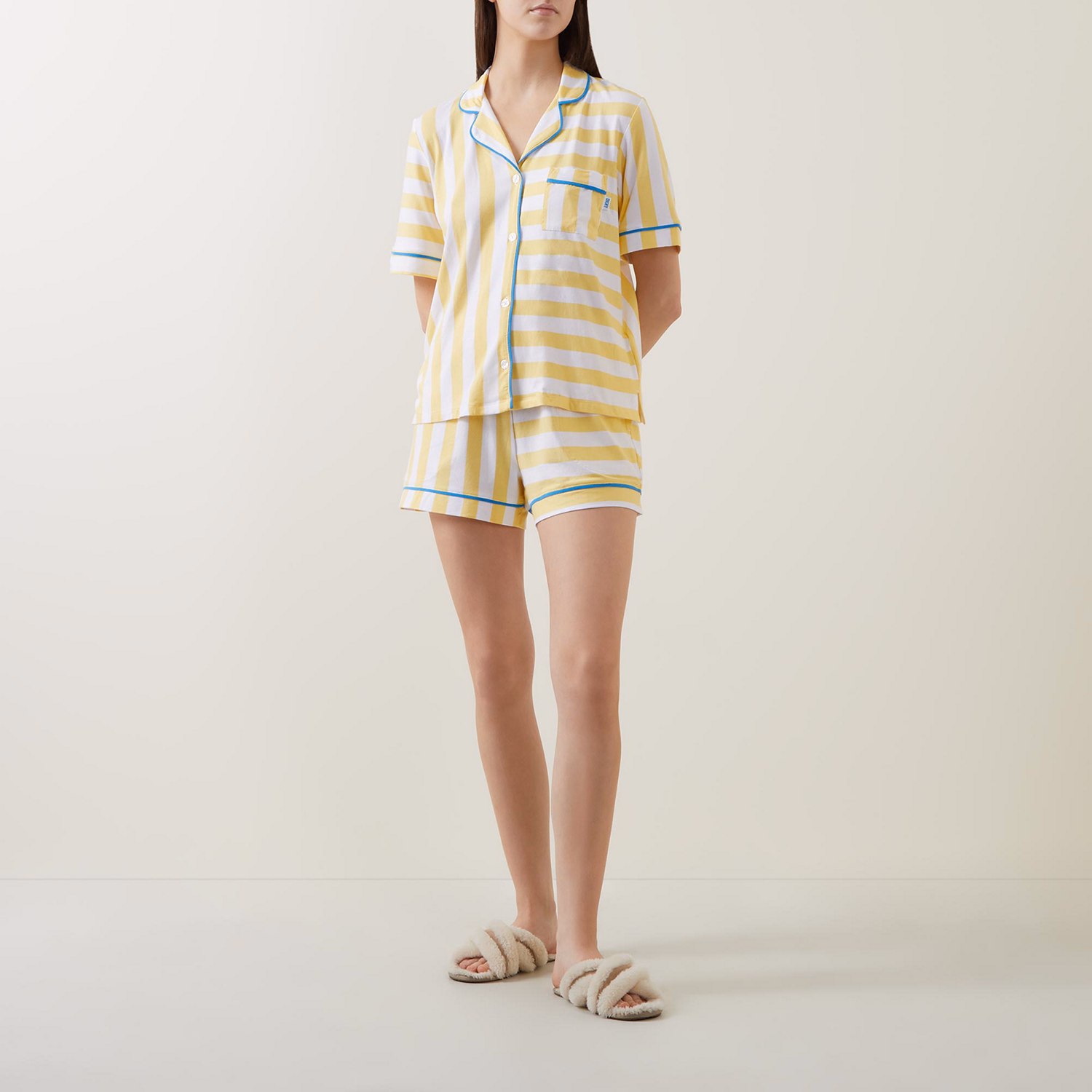 Striped Contrast-Trim Pyjama Set