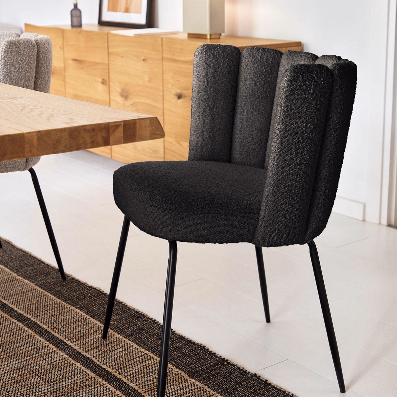 Aniela Chair Black Sheepskin and Black Finished Metal