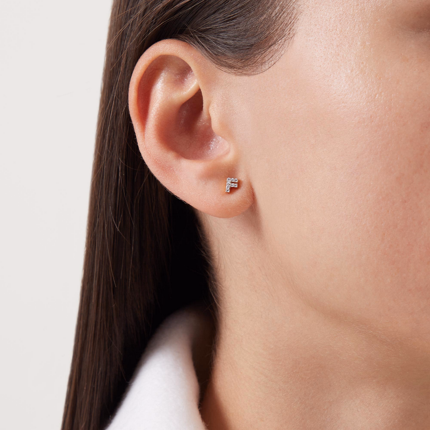 Pavé Gold Plated Initial Stud Earring F