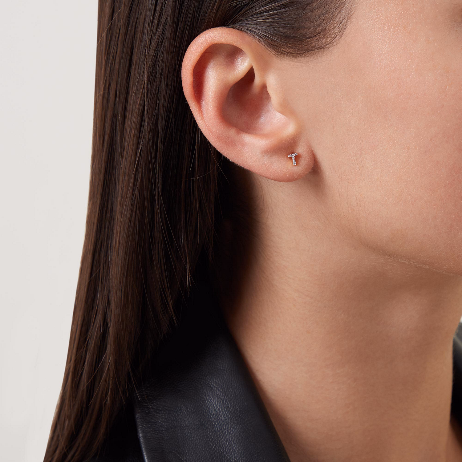 Pavé Gold Plated Initial Stud Earring T