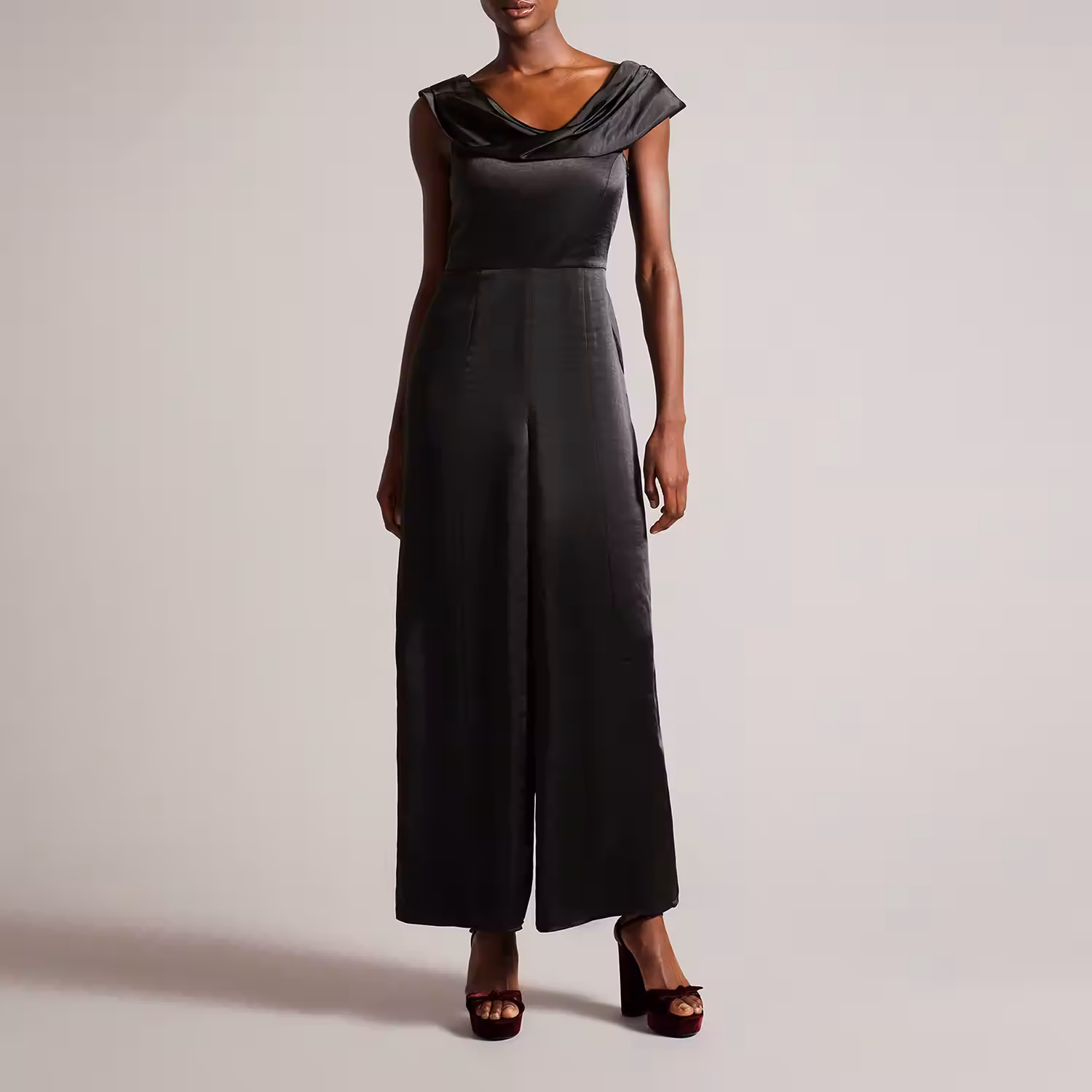 Dolynn Asymmetric Draped Neck Satin Jumpsuit