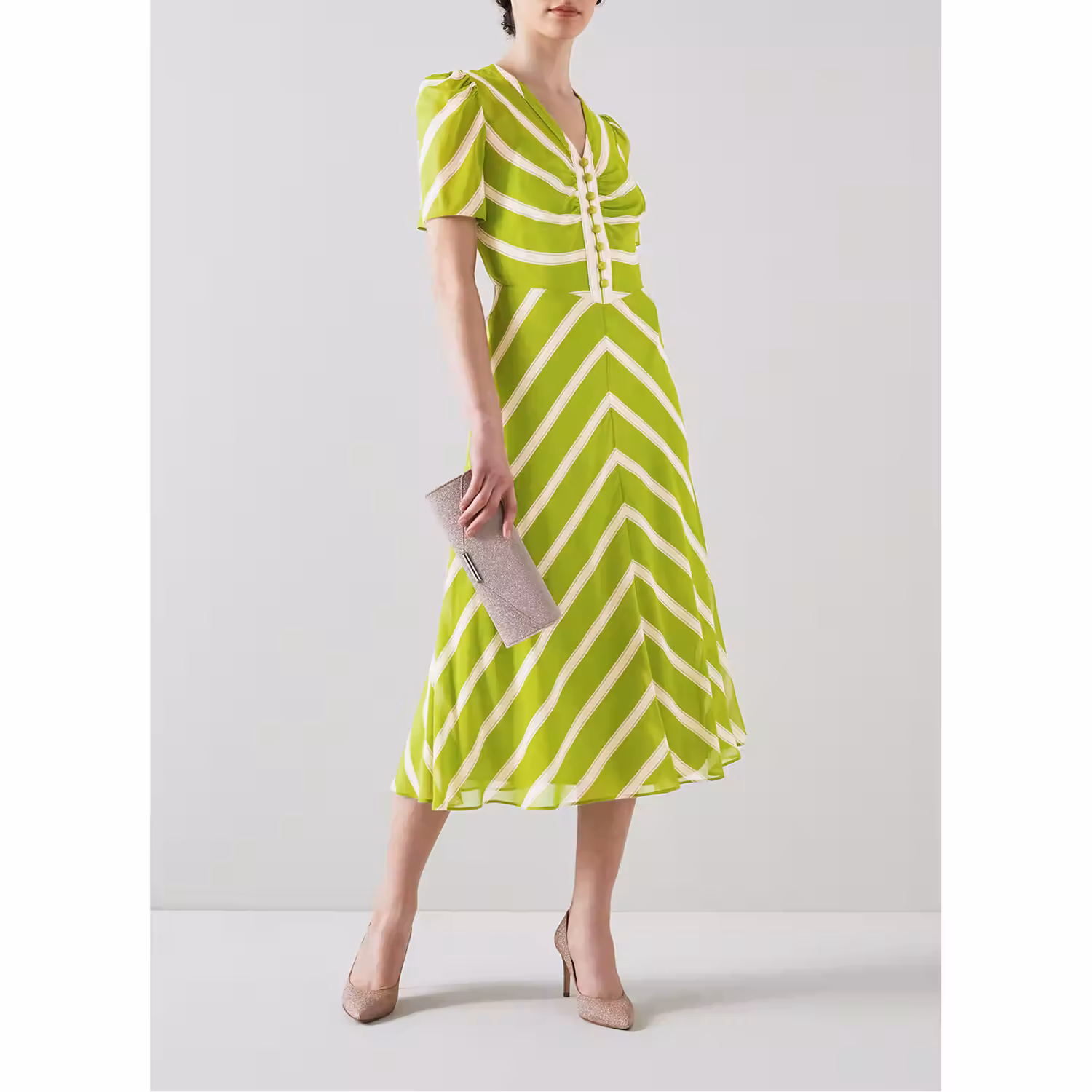 Holzer Chevron Stripe Print Silk Dress