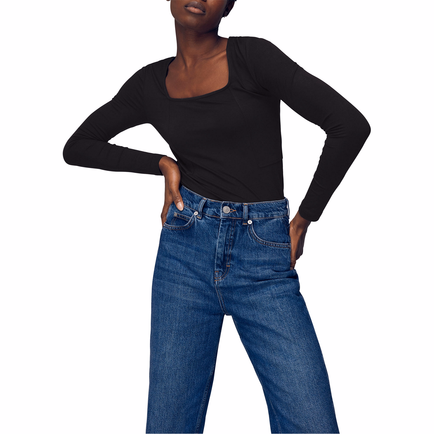 Square Neck Long Sleeve Top