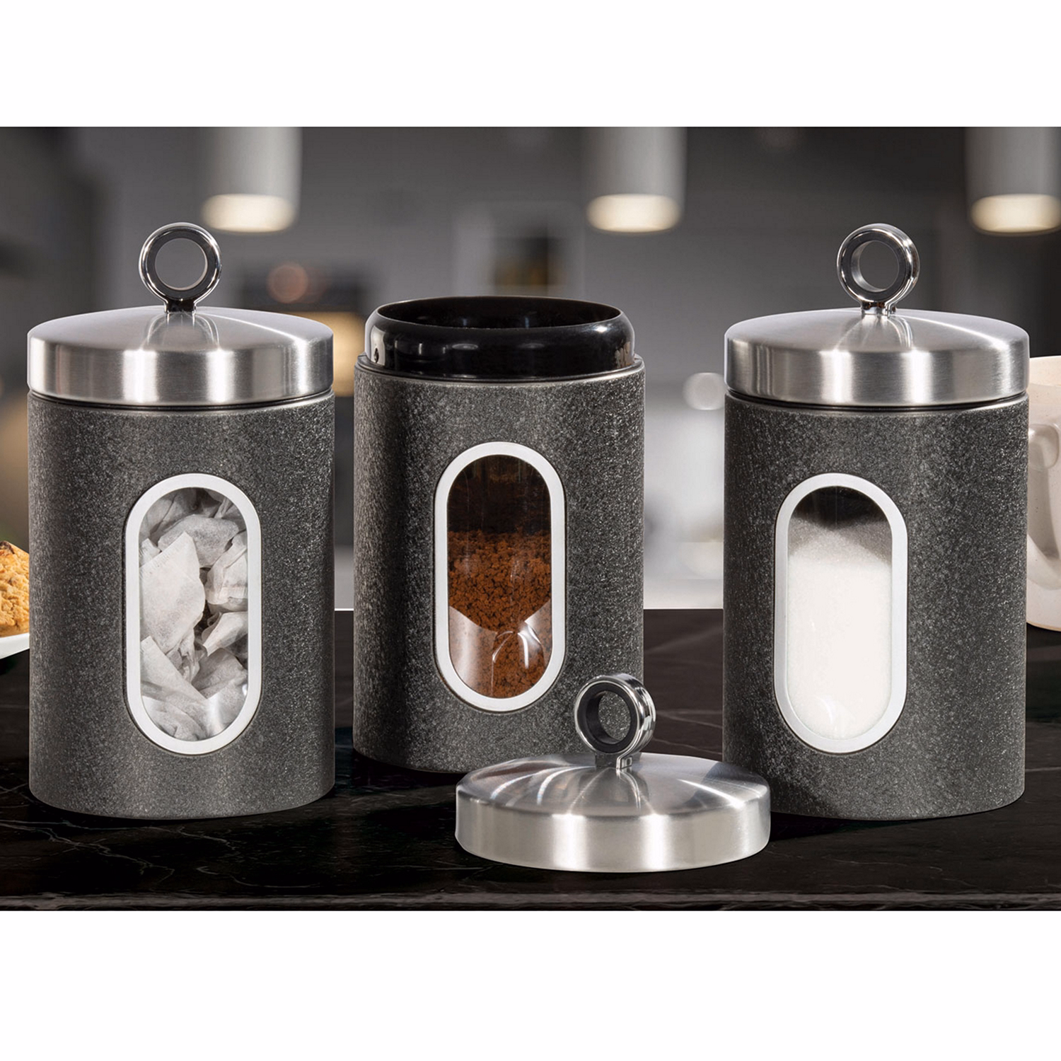 Glace Noir Set Of Three Canisters