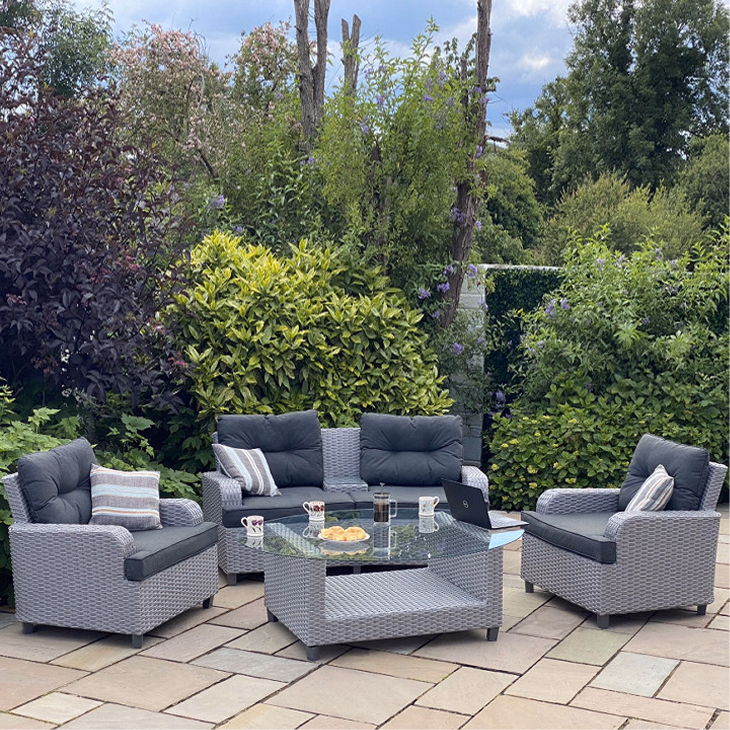 Venice Oval Glass Coffee Set Light Grey