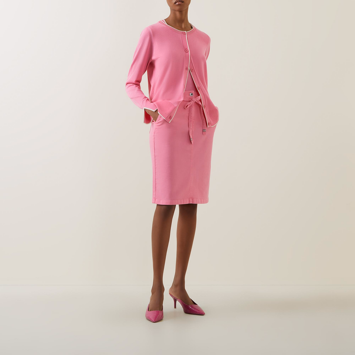 Button-Down Contrast-Trim Cardigan